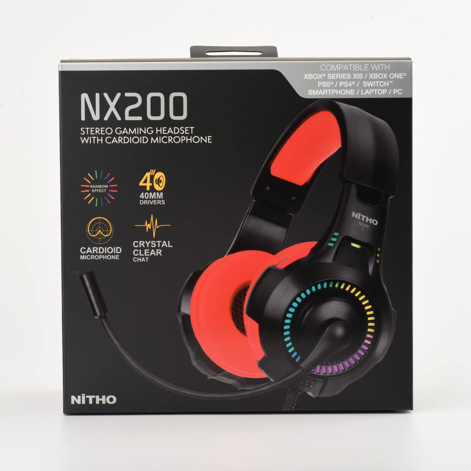 NITHO NX200 Gaming Headset for PC, PS4, PS5, Xbox, Mobile & Tablet - Stereo Surround Sound Headphones with Flip-Up Microphone, RGB Lighting (Red) - Perfect for Online Gaming, Streaming & Video Calls