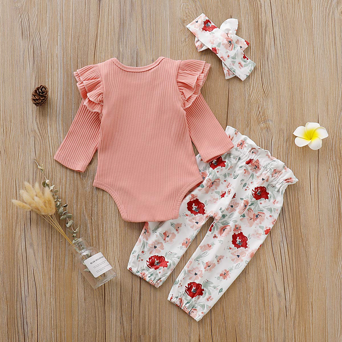 3PCS Baby Girl Clothes Set - Newborn Toddler Romper, Bodysuit & Floral Jumpsuit Outfit with Pants | Soft & Comfortable for Daily Wear, Playtime & Photo Shoots