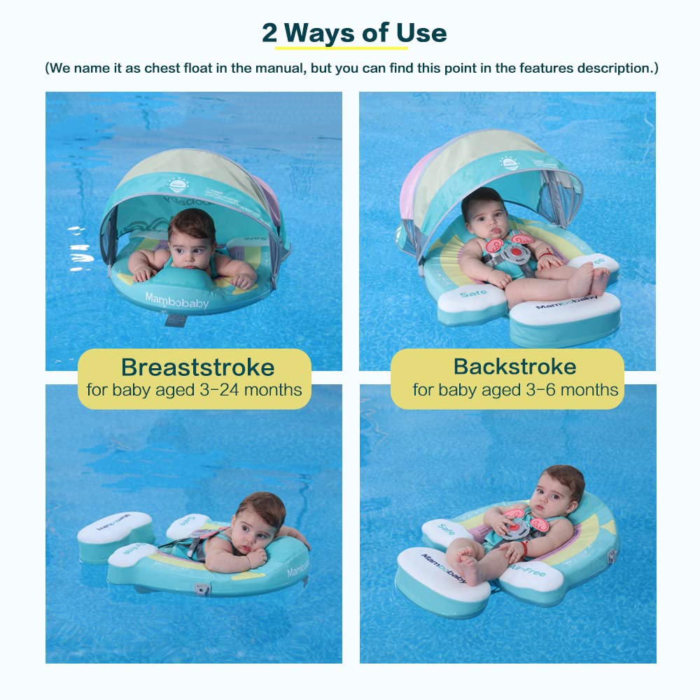 **Upgraded Baby Pool Float - Mambobaby Non-Inflatable Infant Swim Ring with Sun Canopy for 3-24 Months | Safe & Comfortable for Beach, Pool & Outdoor Water Play**