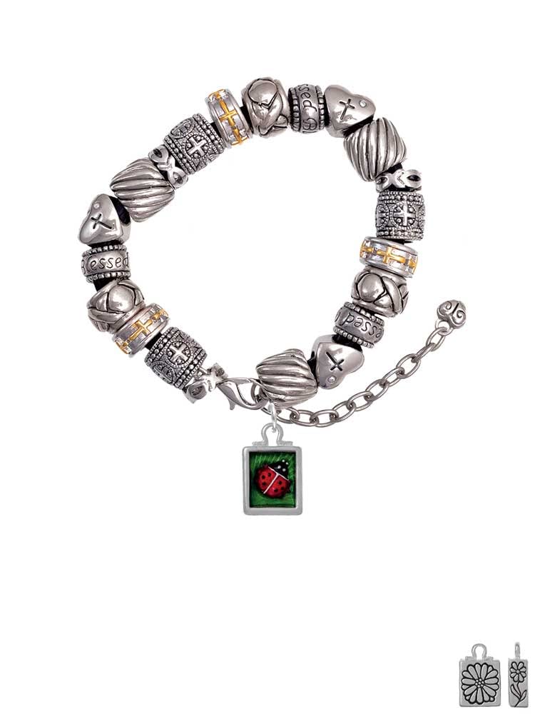 Delight Jewelry Christian Bead Bracelet - Silver Tone Red Ladybug Charm in Shadow Box Design (7