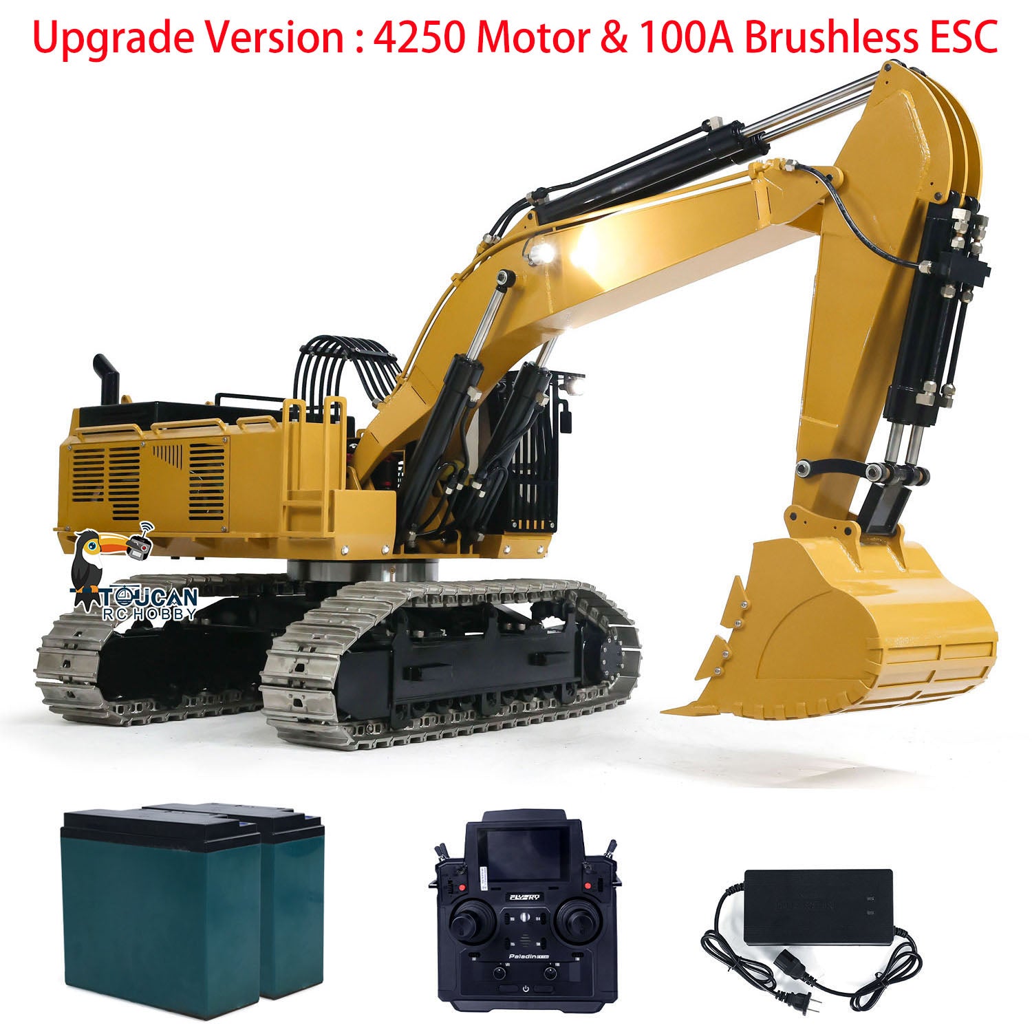 TOUCAN 1/8 Scale 385CF Metal Hydraulic RC Excavator - 150KG Heavy Duty Remote Control Digger, RTR (Ready to Run) Upgraded Version - Perfect for Construction Simulation, Backyard Digging, and RC Hobby Enthusiasts
