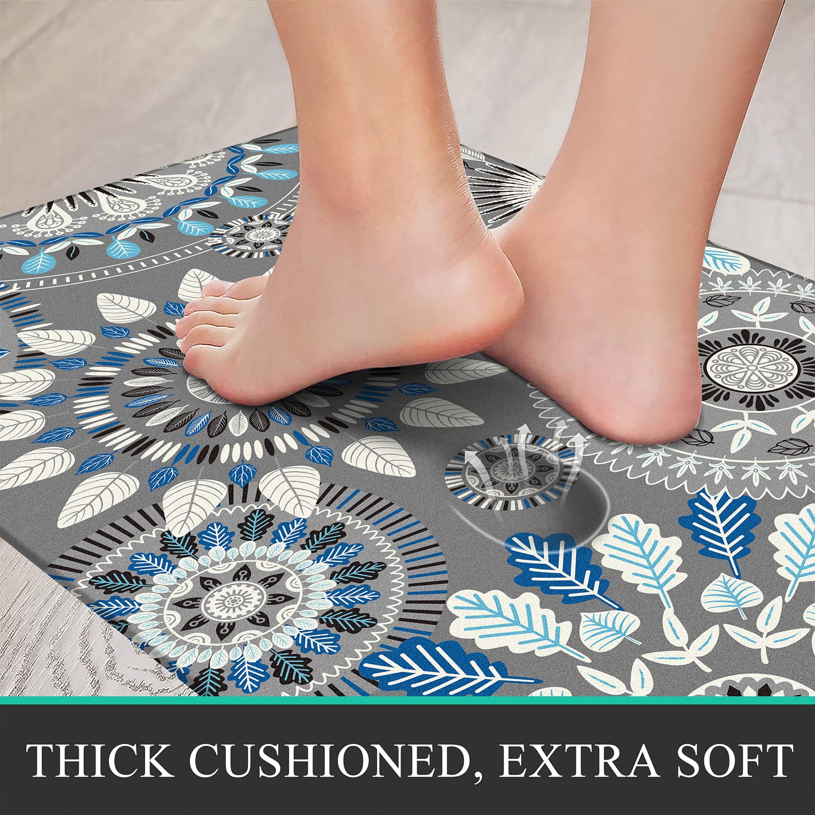 Boho Kitchen Rugs Set of 2 - Non-Slip Anti Fatigue Mats with Cushioning for Hard Floors, Waterproof Kitchen Runner for Comfortable Standing - Perfect for Kitchens, Laundry Rooms & High-Traffic Areas