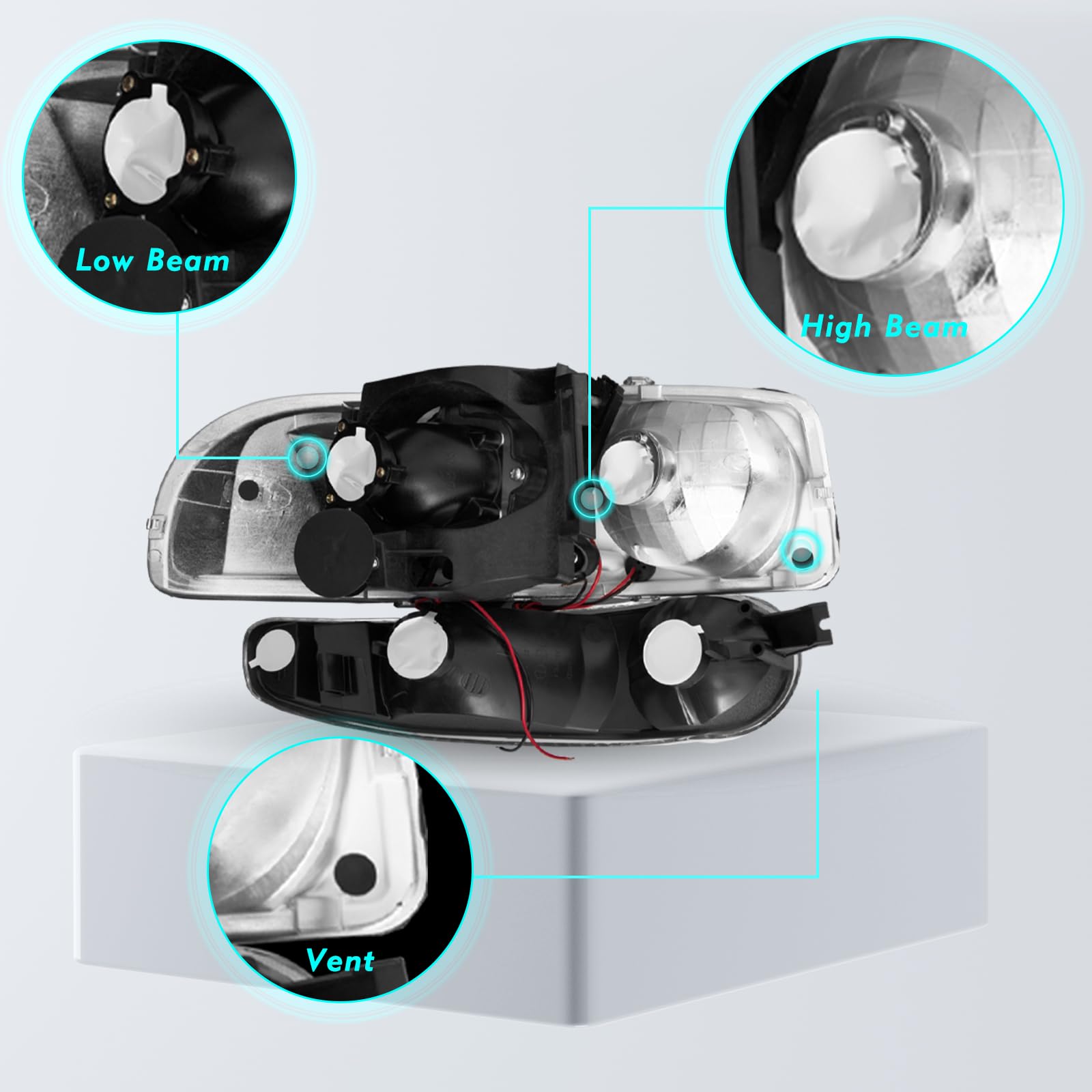 2001-2006 GMC Yukon & Yukon XL Denali Headlight Assembly - LED Projector Halo Lights with Bumper Lights - Chrome Housing Replacement for Sierra 1500 Denali (4-Piece Set) - Perfect for Night Driving & Off-Road Adventures