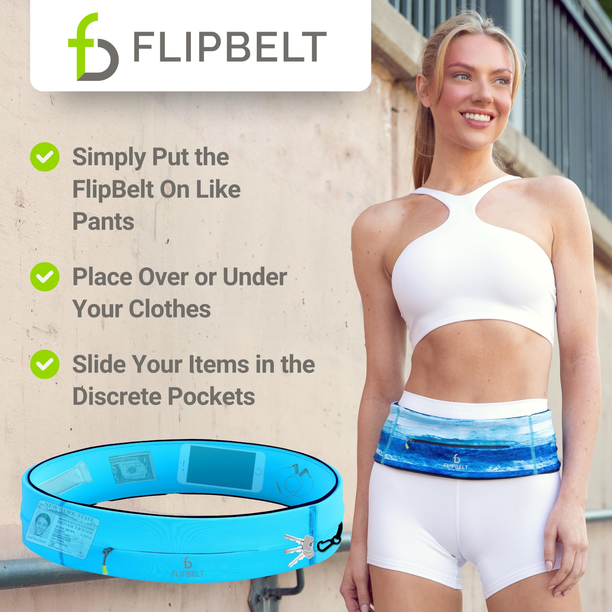 FlipBelt Zipper Running Belt - Adjustable Waist Pack for Fitness, Jogging & Workouts | Hands-Free Phone Holder for Running | Perfect for Gym, Hiking & Travel | by US Company