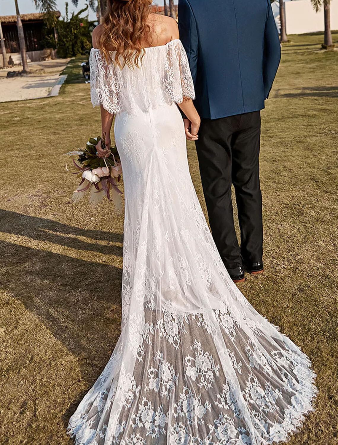 Boho Lace Wedding Dresses 2025 - Long Beach Wedding Gowns for Women, Country Style Bridal Dress for Outdoor, Garden & Destination Weddings