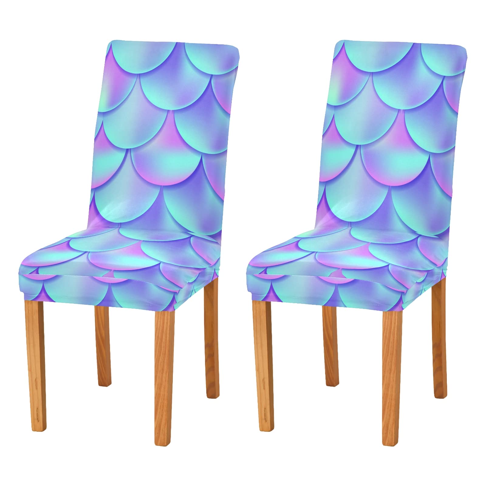 2PCS Stretchable Mermaid Tail Chair Covers - Washable & Removable Dining Room Chair Protectors for Home Decor, Christmas, Parties, and Kids' Rooms