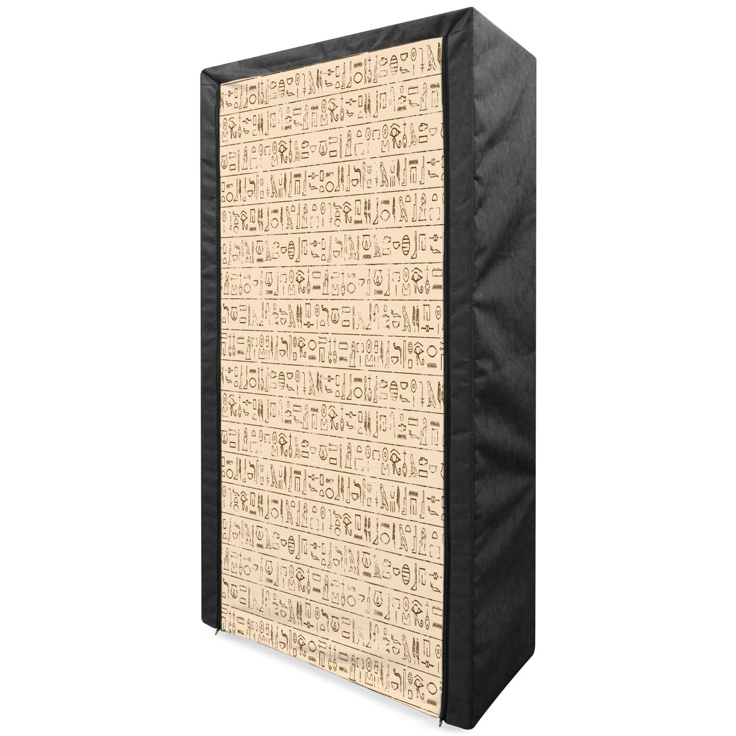 Ambesonne Egyptian Print Portable Fabric Wardrobe - Vintage Hieroglyphics Design with Worn Look Borders, 33.5