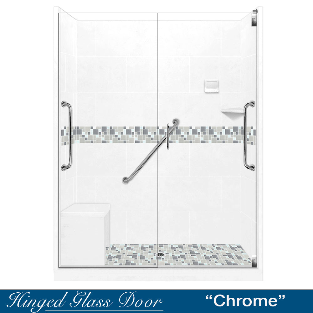 Freedom 60 Alcove Natural Buff Sistine Stone & Newport Mosaic Accent Tile Shower Kit - DIY Bathroom Remodeling Set for Shower Walls and Floor Installation (Perfect for Home Renovation & Bathroom Upgrade)