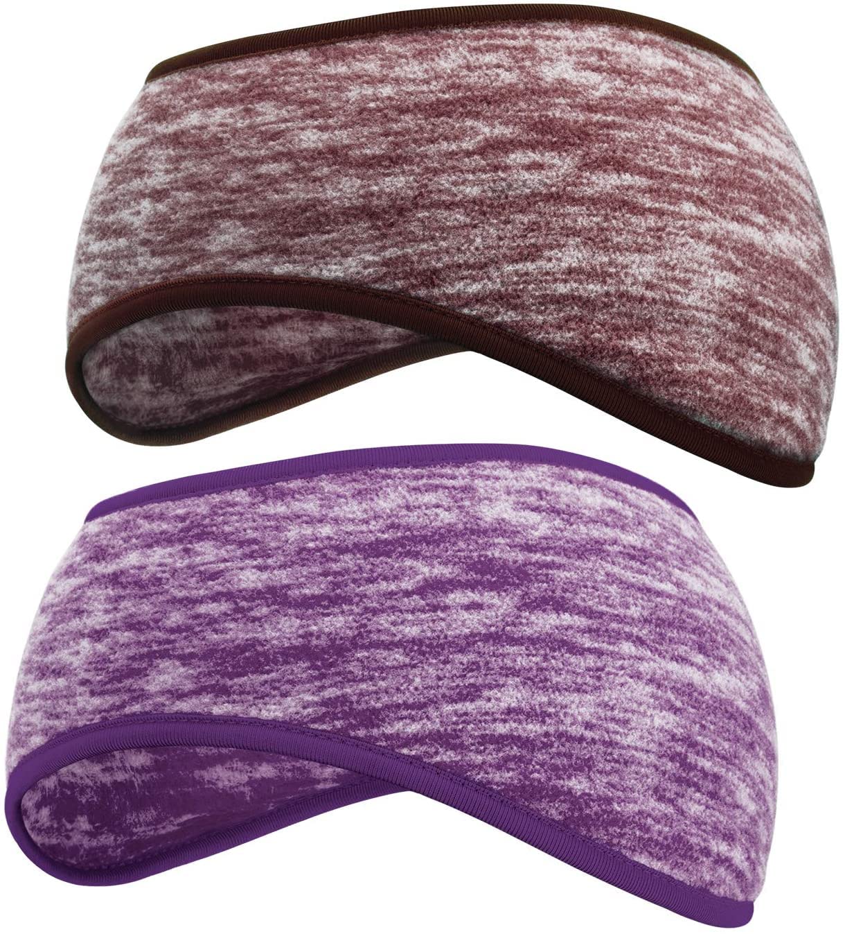 SAVITA 2 Pack Thermal Ear Warmers Headband - Stretchy Winter Earmuffs for Men & Women - Moisture Wicking Ski Headband, Workout Headbands for Running, Cycling & Cold Weather Activities