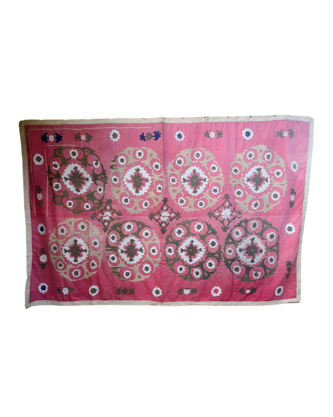 Extra Large Suzani 021 - Handmade Bohemian Style Cotton Throw Blanket for Sofa, Bed & Home Decor - Perfect for Bohemian, Farmhouse & Eclectic Interior Design