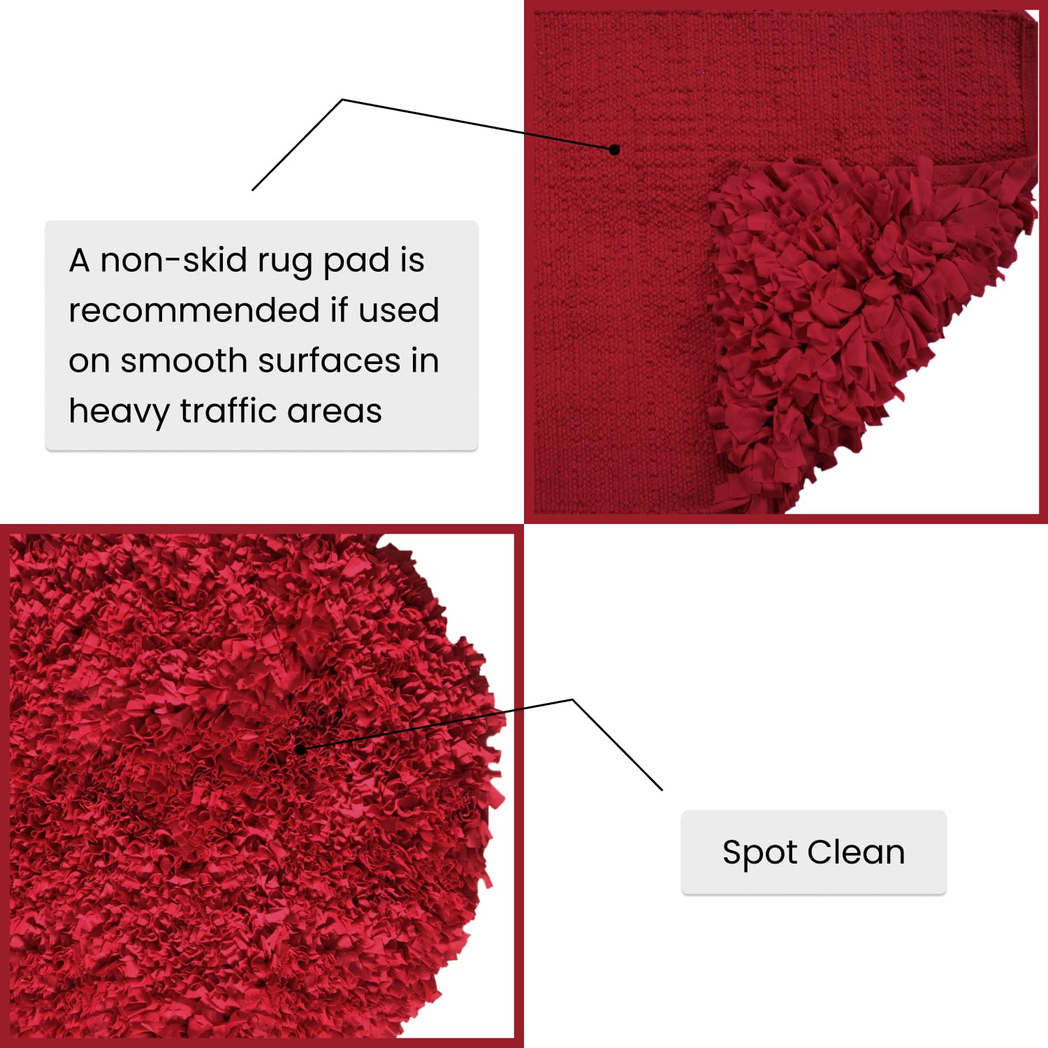 Premium Soft Shaggy Jersey Rug for Living Room - Machine Washable, Non-Slip, Foldable Indoor Carpet - 3' Round Red Accent Rug - Perfect for Cozy Home Decor, Bedroom Floor Mat, and Kids Play Area