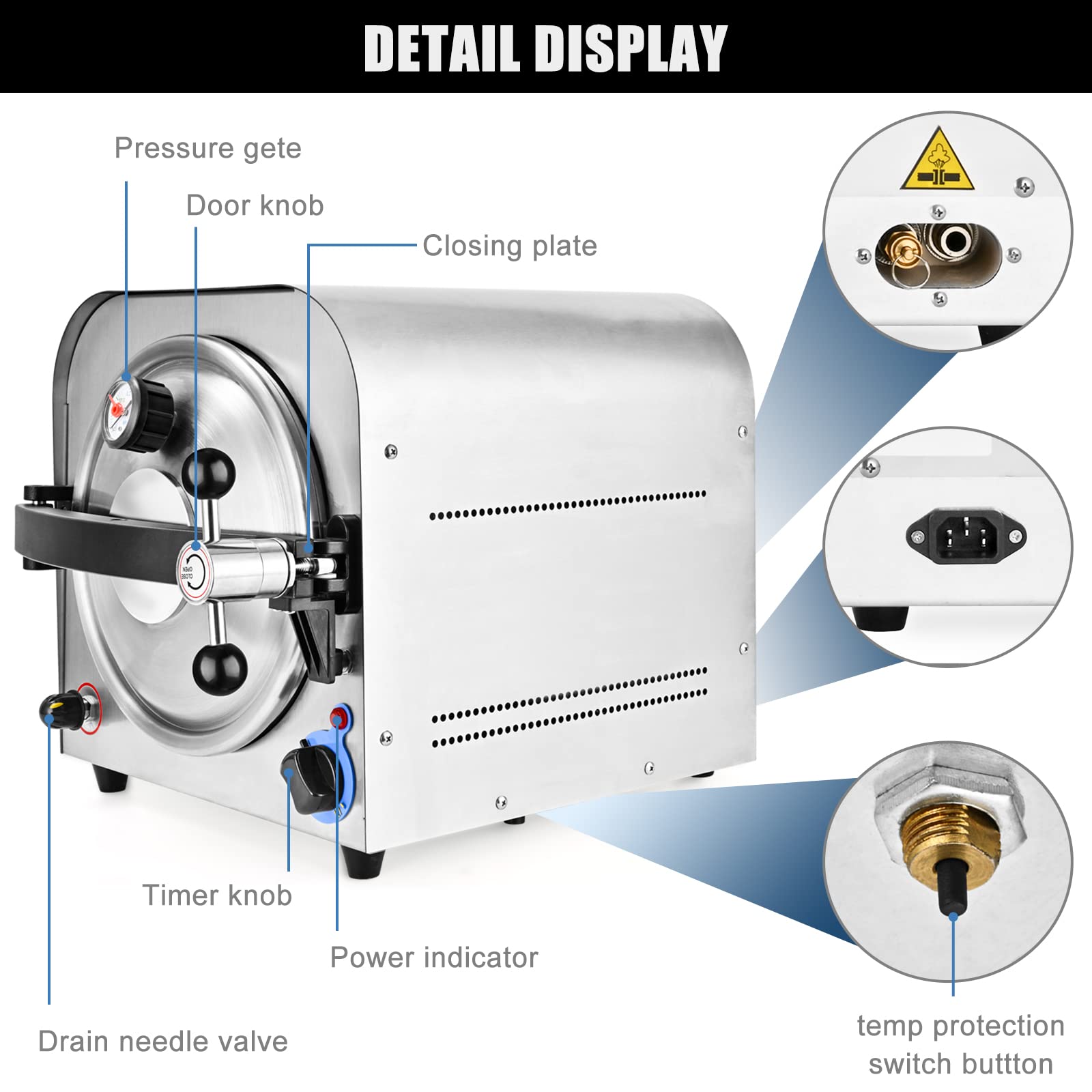 14L Autoclave Steam Sterilizer - Medical & Lab Equipment with 3 Trays & Drying Function (110V) - Perfect for Hospitals, Dental Clinics, Tattoo & Beauty Salons