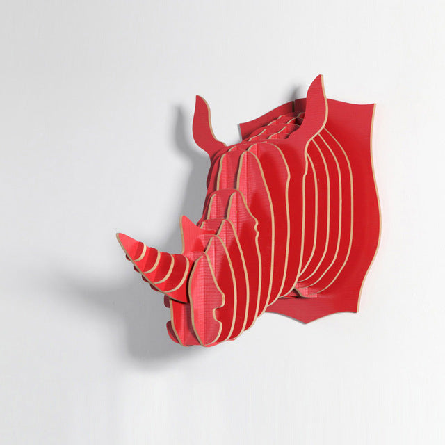 3D Wooden Rhinoceros Head Wall Art - DIY Animal Puzzle Sculpture for Home Decor, Wildlife Theme, WD004 - Perfect for Living Room, Bedroom, or Office Wall Hanging