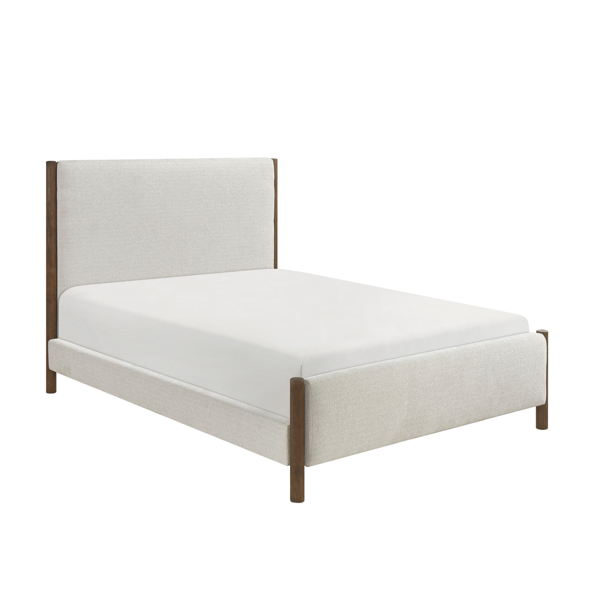 Caramel Oak Chenille King Platform Bed Frame - Solid Wood, No Box Spring Needed - Perfect for Modern Bedrooms & Guest Rooms