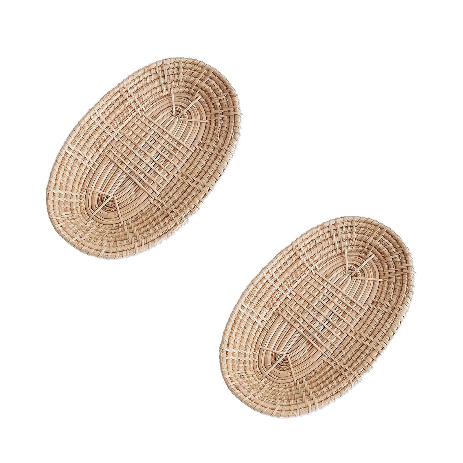 Handmade Wicker Basket Set of 2 - Natural Woven Rattan Storage Baskets for Bread, Fruits, Snacks - Kitchen & Dining Room Organizer, Breakfast Display Tray - Perfect for Home Decor, Picnics, and Party Serving