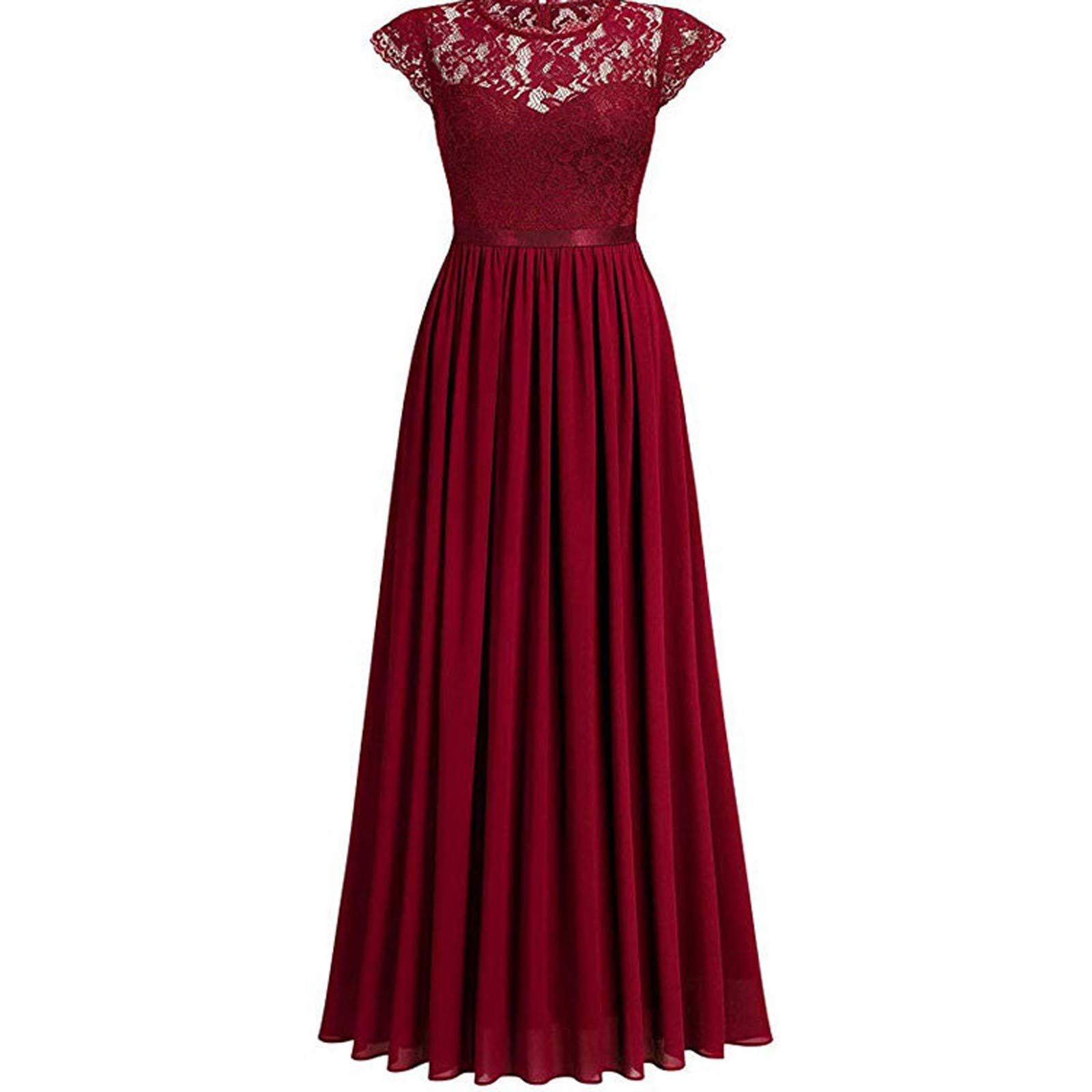 Elegant Chiffon Maxi Dress with Lace Stitching - High Waist Bridesmaid & Wedding Guest Dress for Evening Events, Parties & Special Occasions