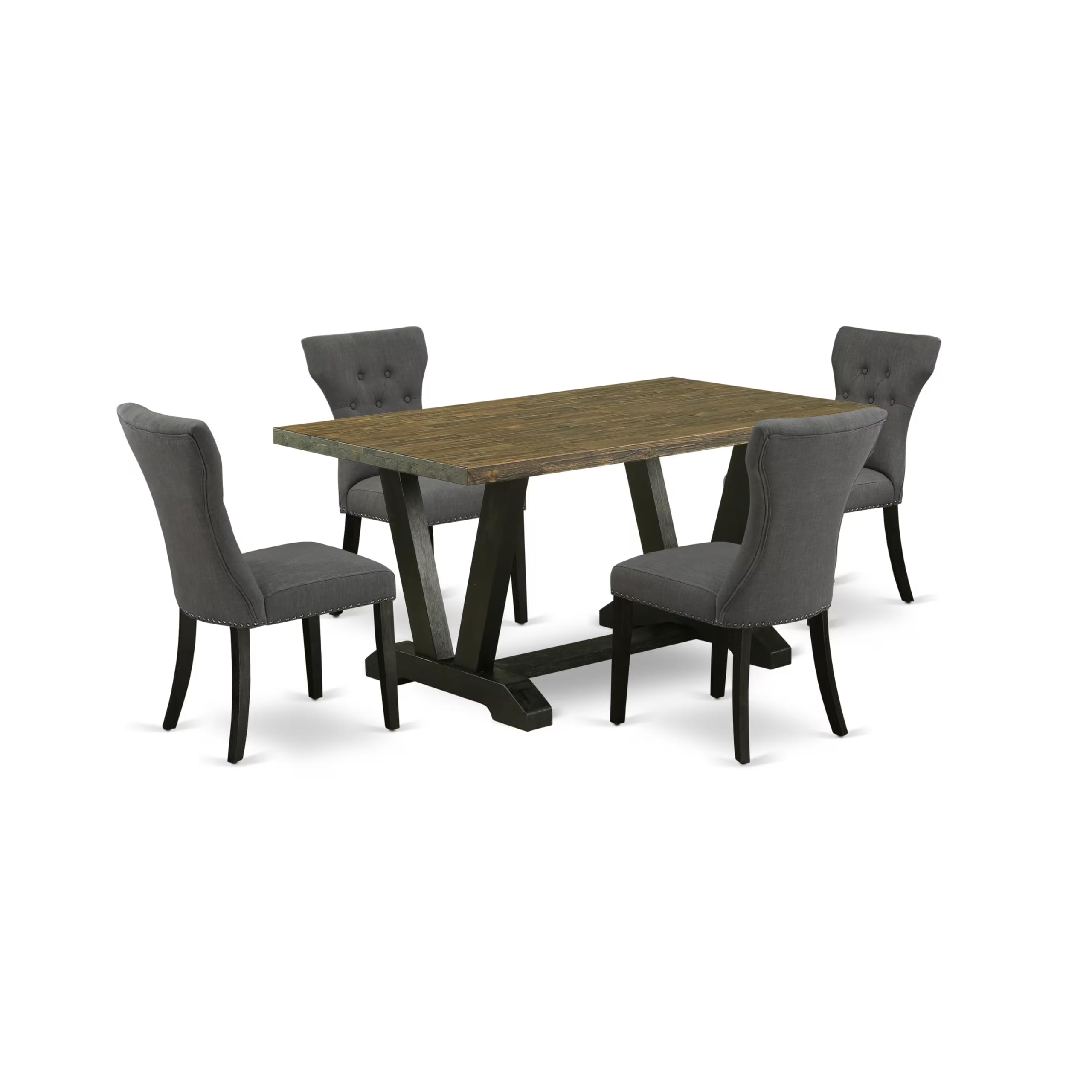 East West Furniture 5-Piece Kitchen Dining Set - 36x60 Inch Rectangle Table with V-Legs & 4 Dark Gotham Fabric Chairs | Modern 4-Seater Table Set for Small Spaces | Perfect for Breakfast Nooks, Apartments, and Cozy Family Meals