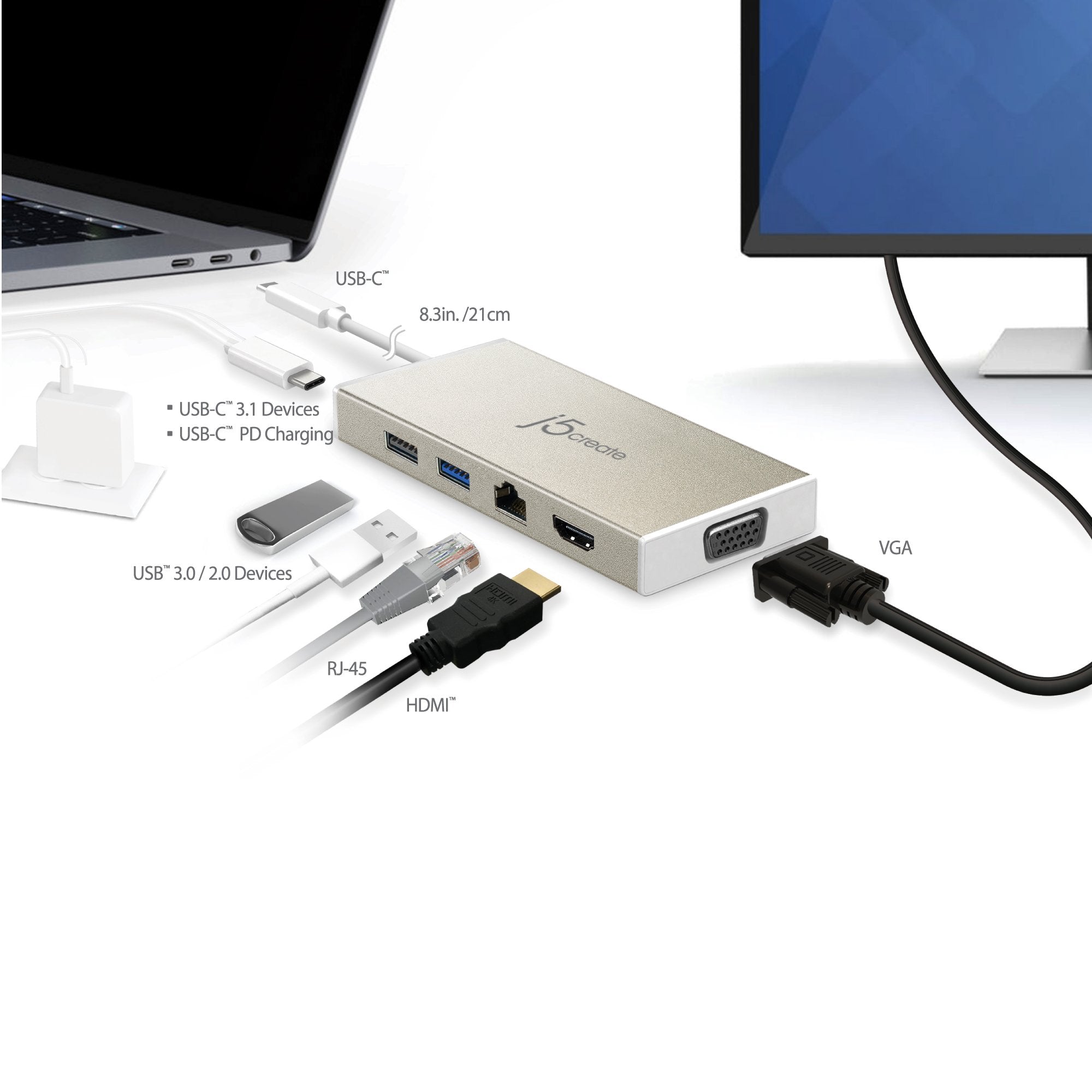 USB C Multiport Adapter with 100W Power Delivery - 4K HDMI, USB 3.0, Ethernet Port - Compatible with MacBook Pro/Air, Dell XPS, Chromebook - Perfect for Home Office, Business Travel & Online Meetings