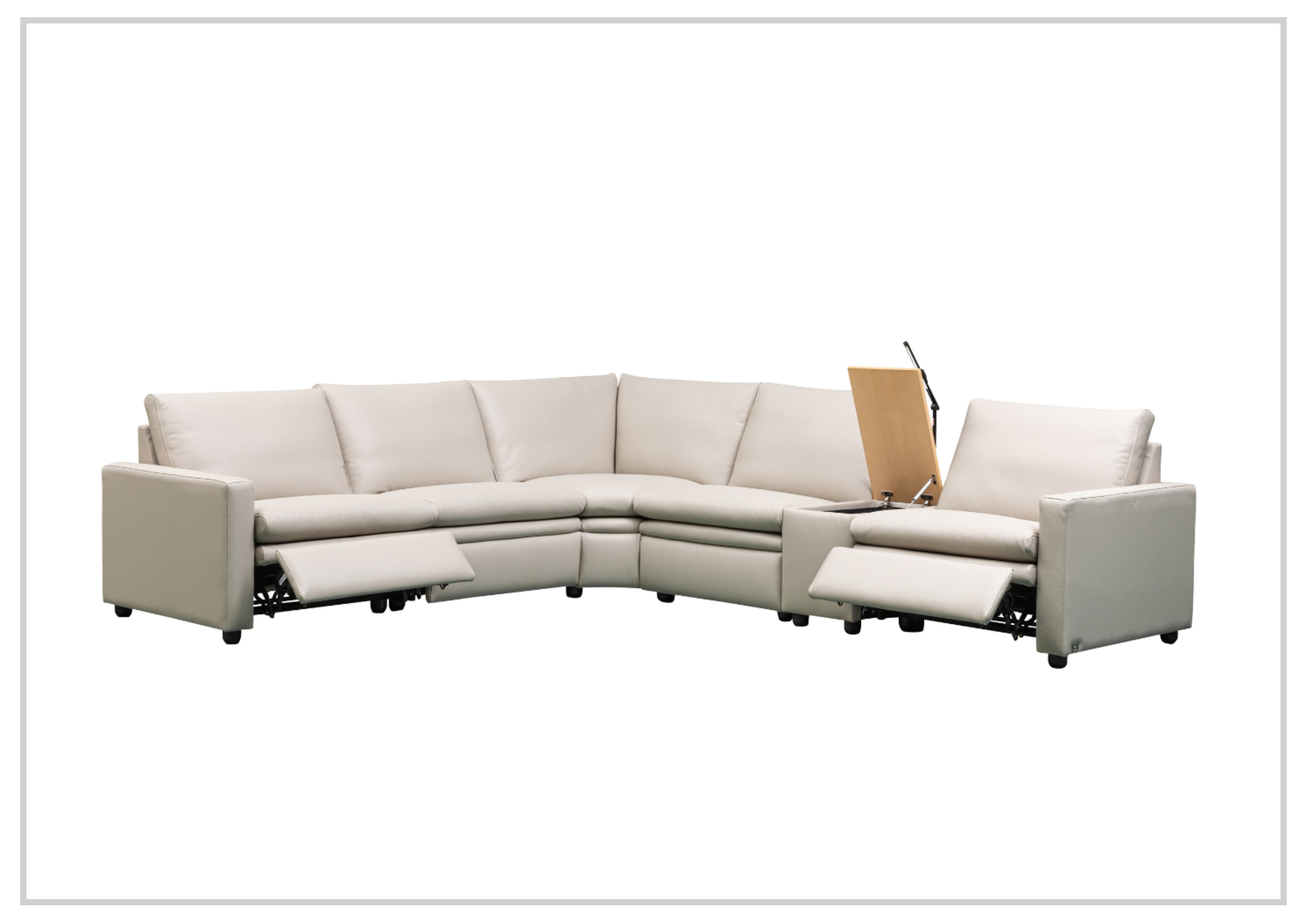 Klaussner Roma 6-Piece Beige Leather Power Reclining Sectional Sofa Set with USB Chargers - Modern Living Room Furniture for Home Theater & Family Gatherings