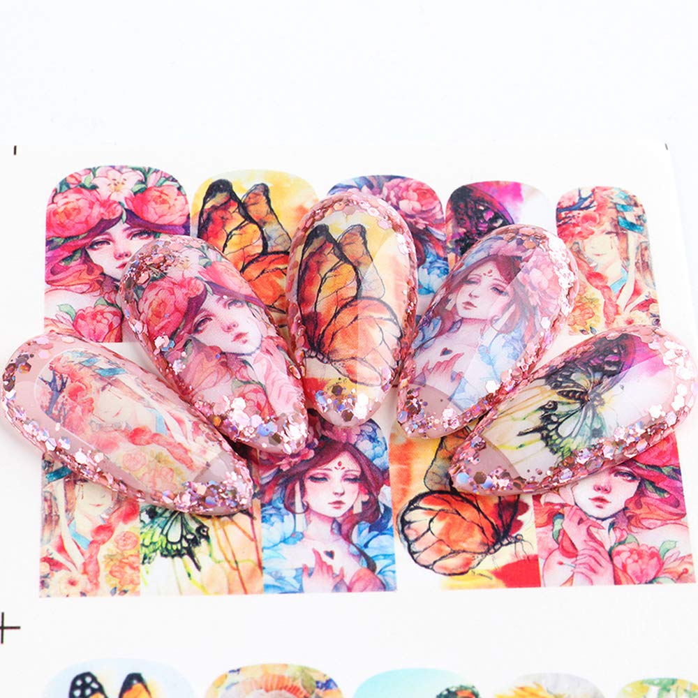 12 Sheets DIY Nail Art Water Transfer Decals - Japanese Style Butterfly & Floral Nail Tattoo Stickers for Women & Girls | Perfect for Home Manicures, Parties & Special Occasions