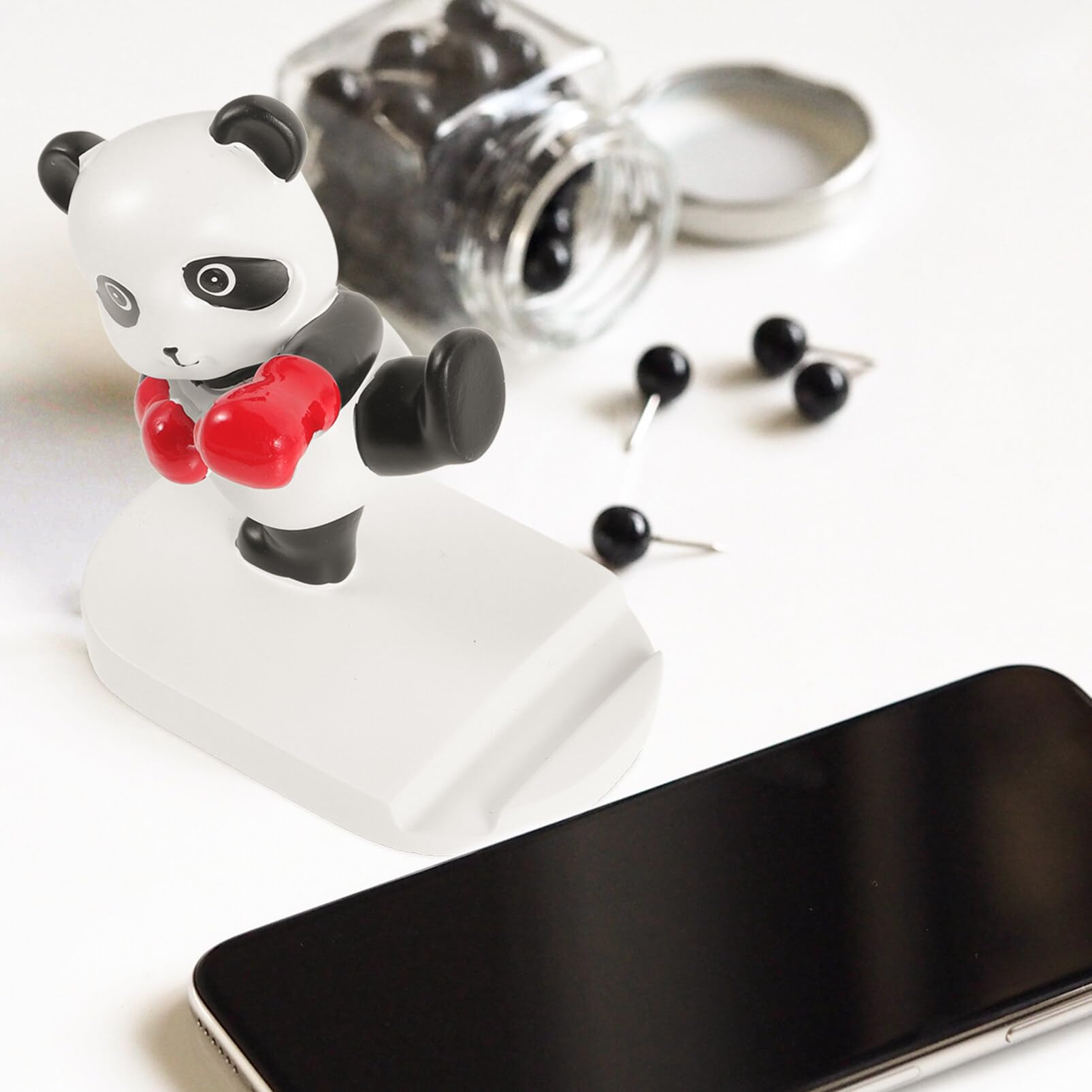 BESPORTBLE Cute Panda Phone Stand - Adjustable Resin Cell Phone Holder for Desk, Office & Home Use | Perfect Gift for Girls & Animal Lovers | Compatible with All Smartphones (Black & White)