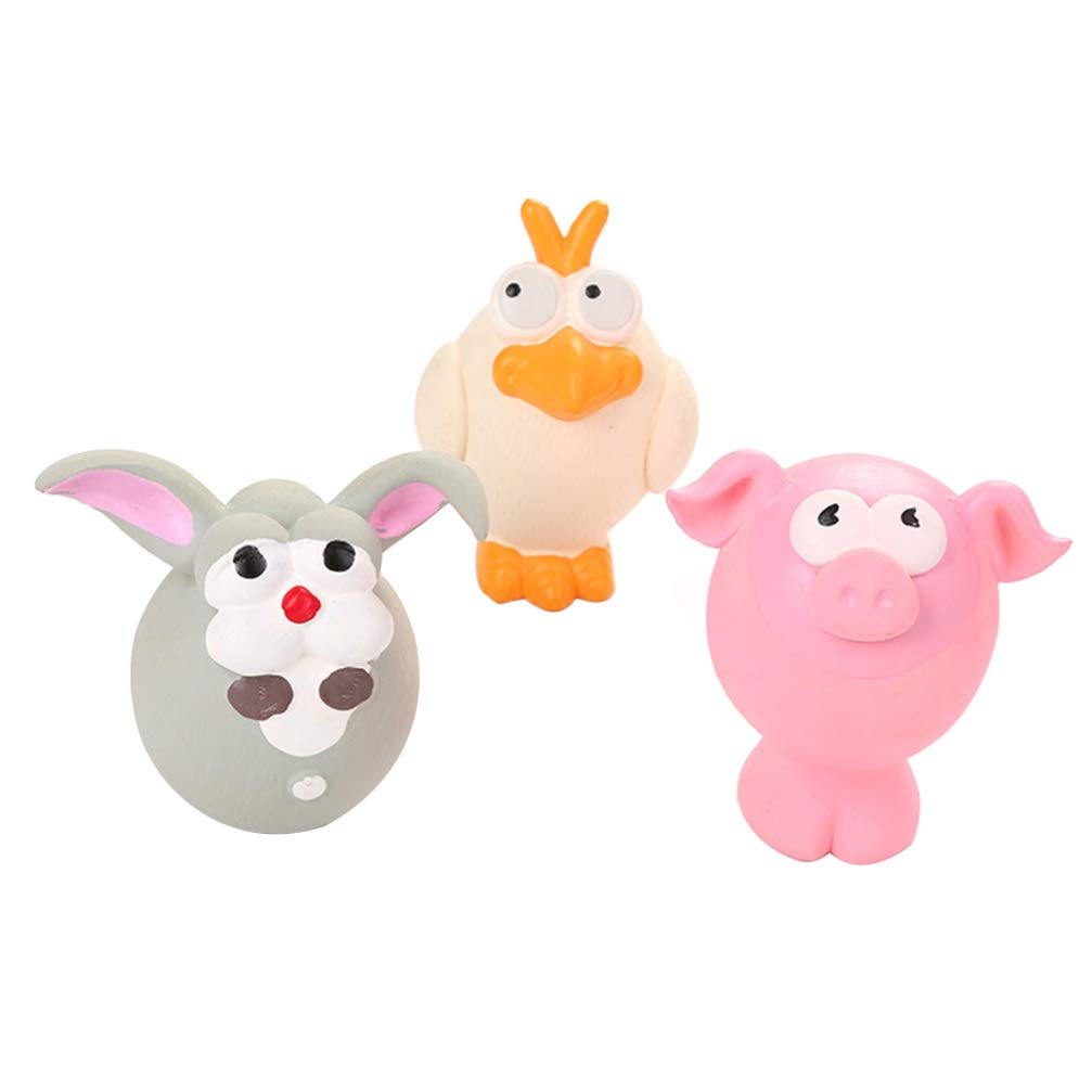 Balacoo 3-Piece Latex Rabbit, Owl & Pig Squeaky Dog Chew Toys - Natural Teething Relief for Puppies, Interactive Play & Training - Perfect for Small to Medium Dogs at Home or Outdoors