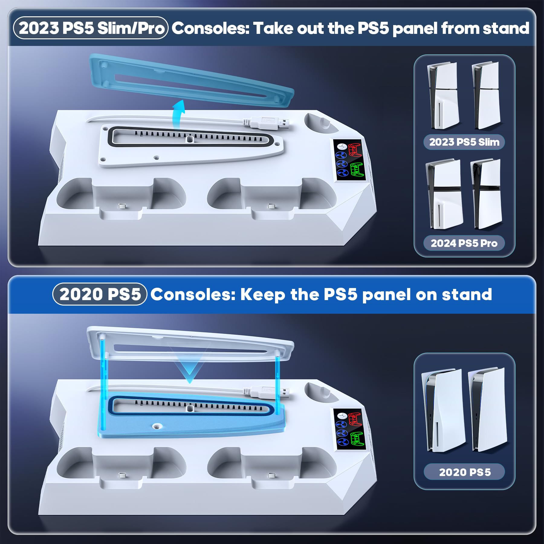 Tokluck PS5 Cooling Station with Dual Controller Charger - 3-Speed Cooling Fan, Headset Stand & 3 USB Ports for PS5/PS5 Slim/PS5 Pro - Perfect for Gaming Marathons & Console Protection