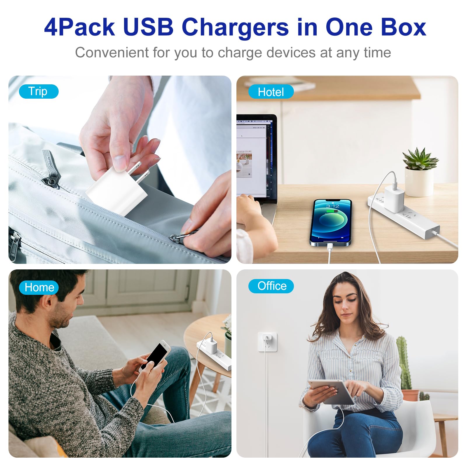 4-Pack 20W USB C PD Fast Charger Block - Quick Charge 3.0 Power Adapter for iPhone 16/15/14/13/12/11 Pro Max, Samsung Galaxy, Google Pixel, iPad & More - Perfect for Home, Office & Travel Charging