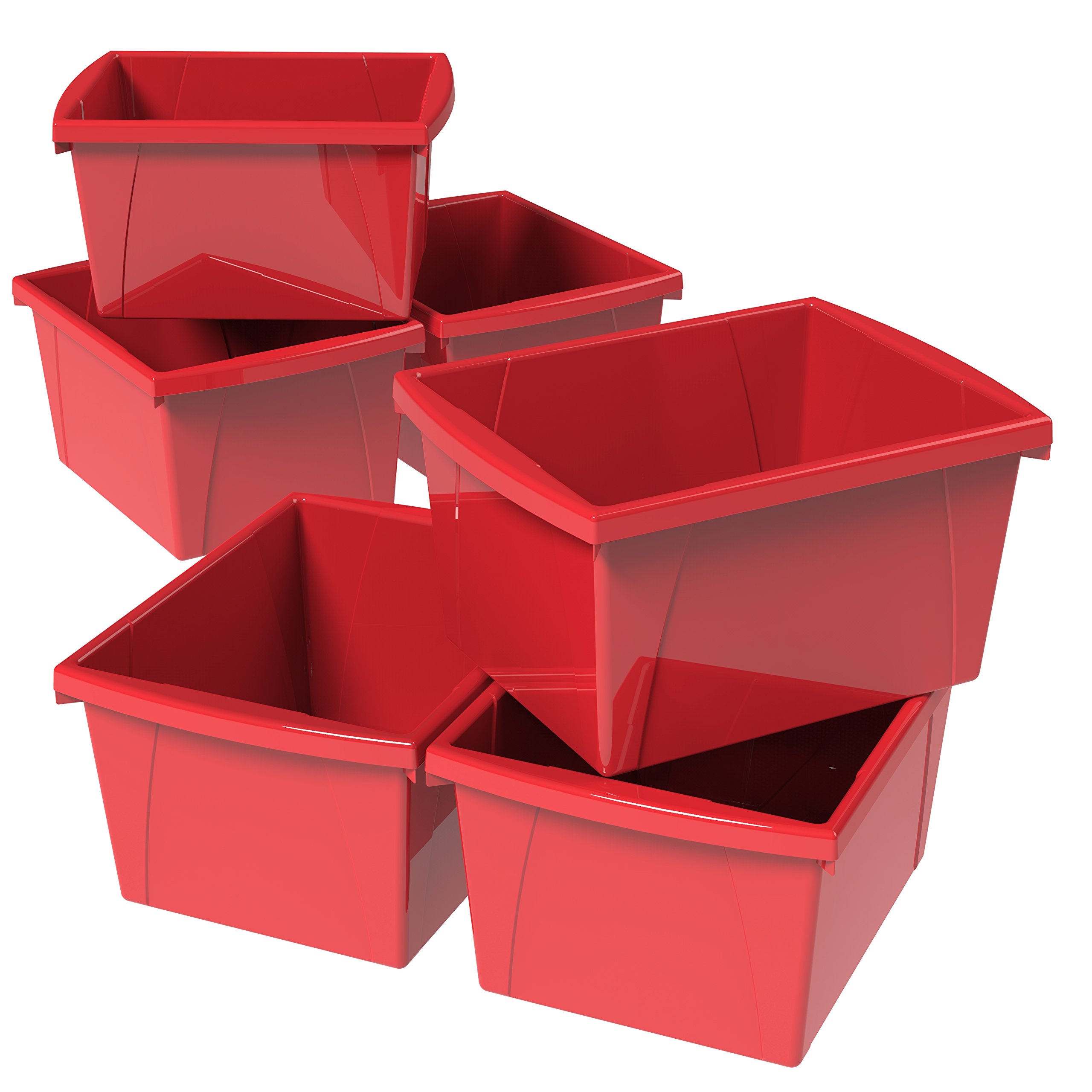 Storex 4 Gallon Plastic Storage Bins - 6-Pack Classroom Organizers for Books, School Supplies & Toys | Durable Stackable Containers for Home, Office & Classroom Organization (Red, 61452C06C)
