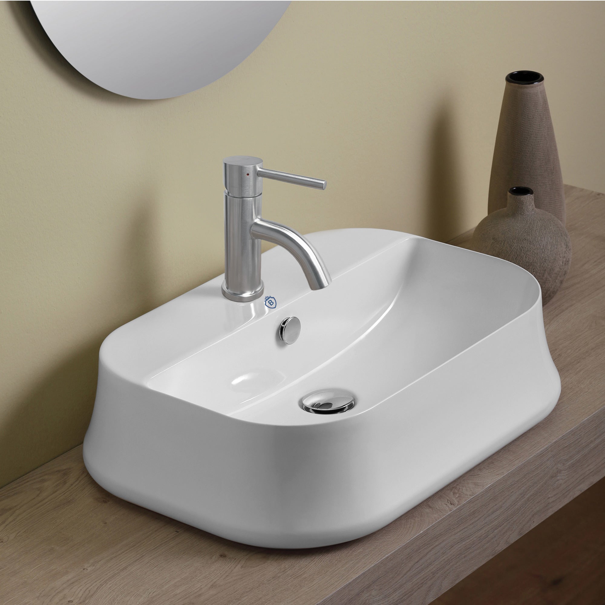 Britannia Rectangular Above Counter Bathroom Sink with Single Faucet Hole - Modern Vanity Basin for Bathroom & Powder Room Installation