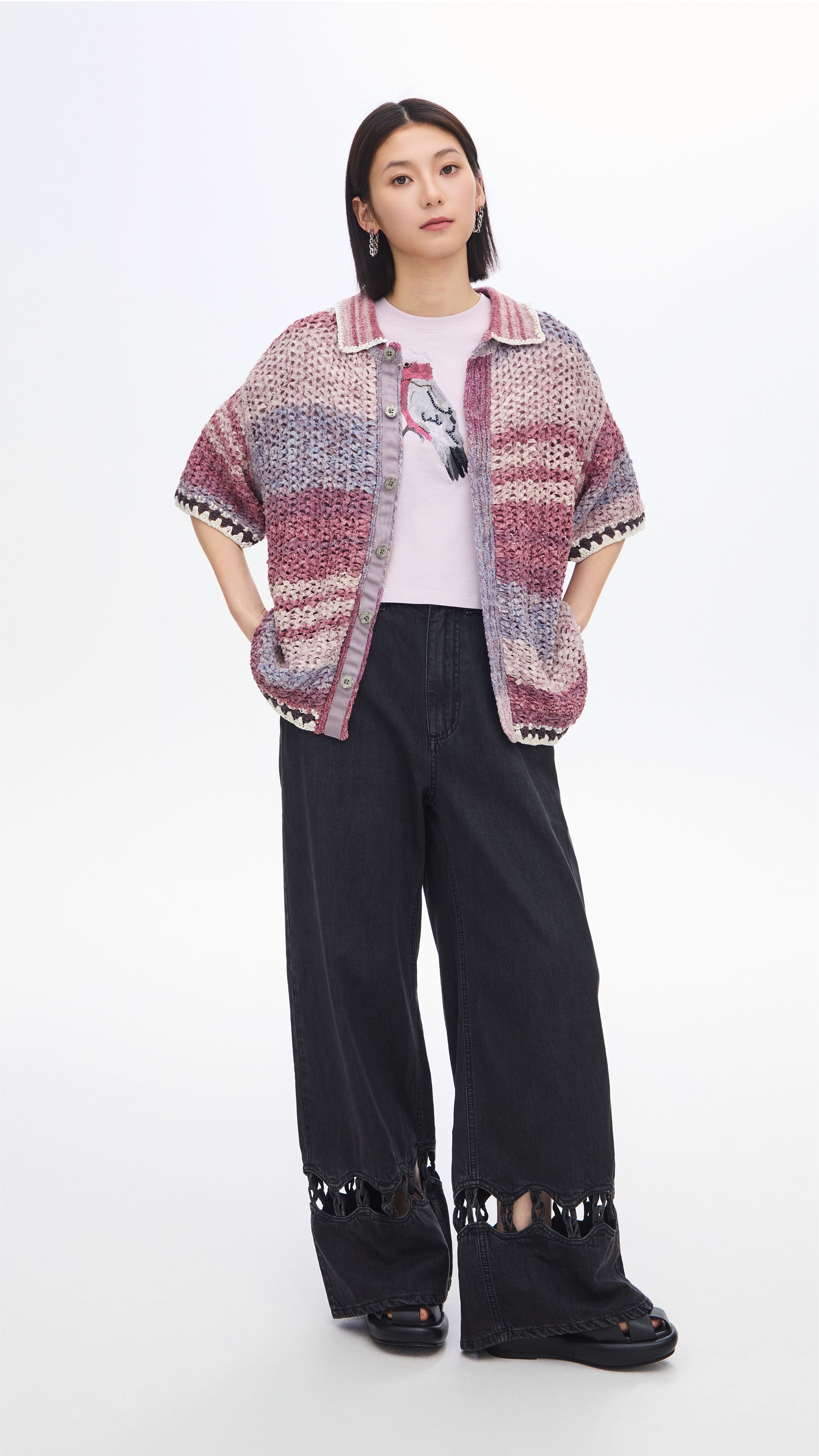 Stylish Knitted Space Dye Open Collar Cardigan Sweater for Women | Cozy Fall & Winter Fashion | Perfect for Office, Date Night & Casual Outings