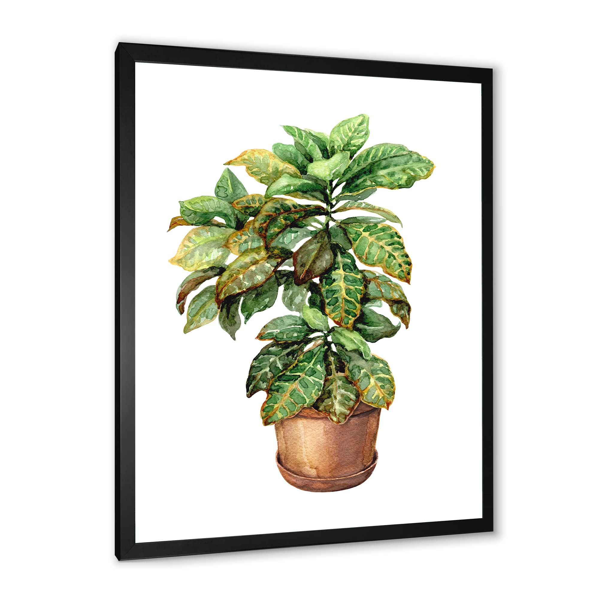 DesignQ Croton in Clay Flowerpot - Traditional Framed Wall Art Decor for Living Room, Bedroom & Office