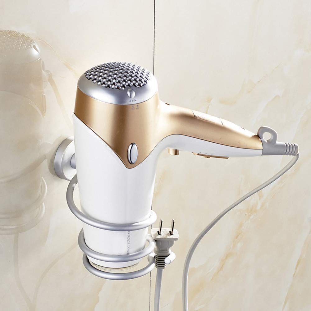 Aluminum Wall Mounted Hair Dryer Holder - Space Saving Bathroom Organizer Shelf for Hair Dryers, Brushes & Toiletries - Perfect for Small Bathrooms, Apartments & Vanities