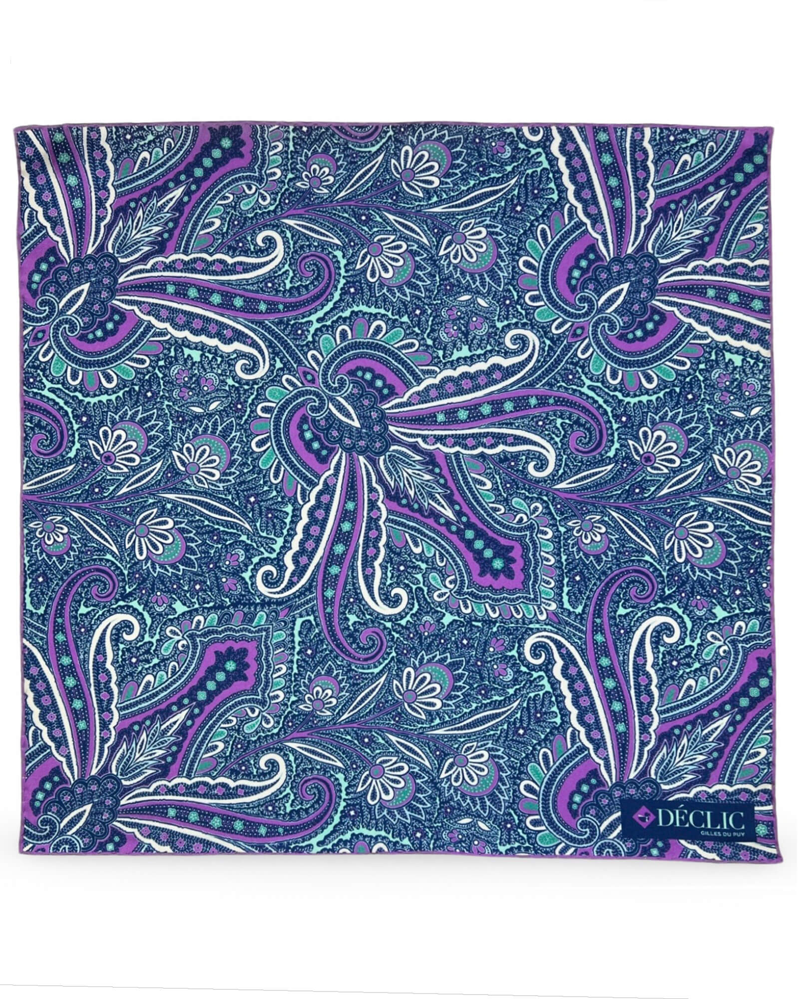 DÉCLIC Mariner Paisley Pocket Square - Aqua Blue Silk Handkerchief for Men's Formal Wear, Wedding & Business Attire Accessories