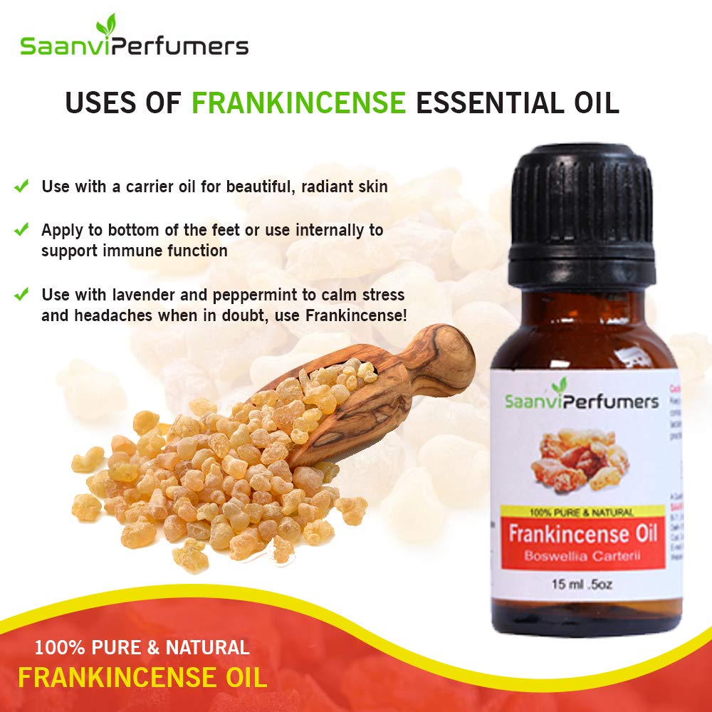 Saanvi Perfumers Frankincense Essential Oil (15ML) - 100% Pure Natural, Therapeutic Grade for Aromatherapy, Skin Care, Acne Treatment & Hair Growth - Perfect for Diffusers, Massage & DIY Beauty Products