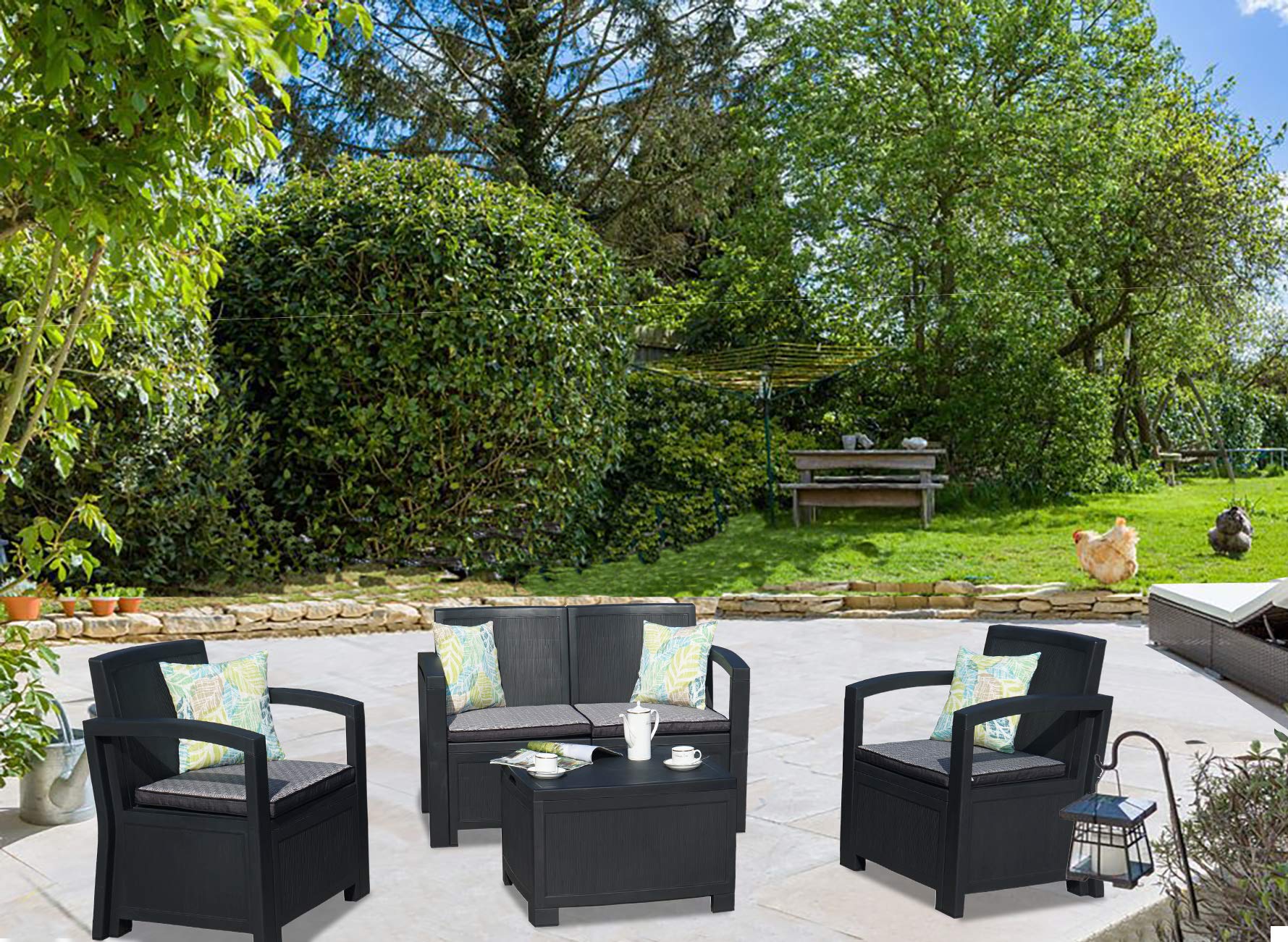 Kozyard New York 4-Piece All-Weather Outdoor Patio Furniture Set with Cushions - Perfect for Garden, Backyard, Porch or Living Room - Durable Conversation Set for Relaxing & Entertaining Outdoors