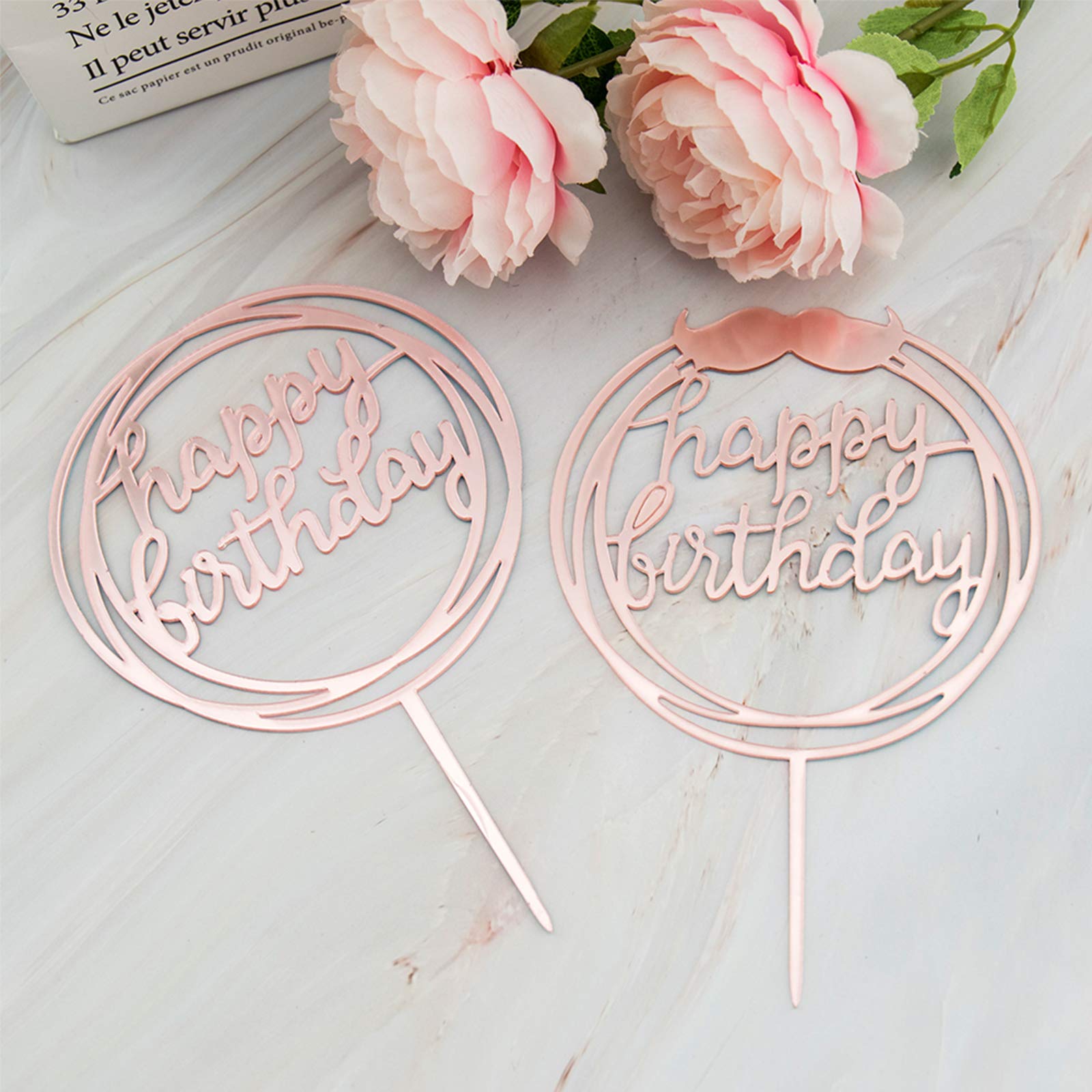 SUBANG 12-Piece Acrylic Rose Cake Toppers for Birthday Decorations - 4.1 x 6.5 Inch - Perfect for Wedding, Baby Shower & Anniversary Cakes