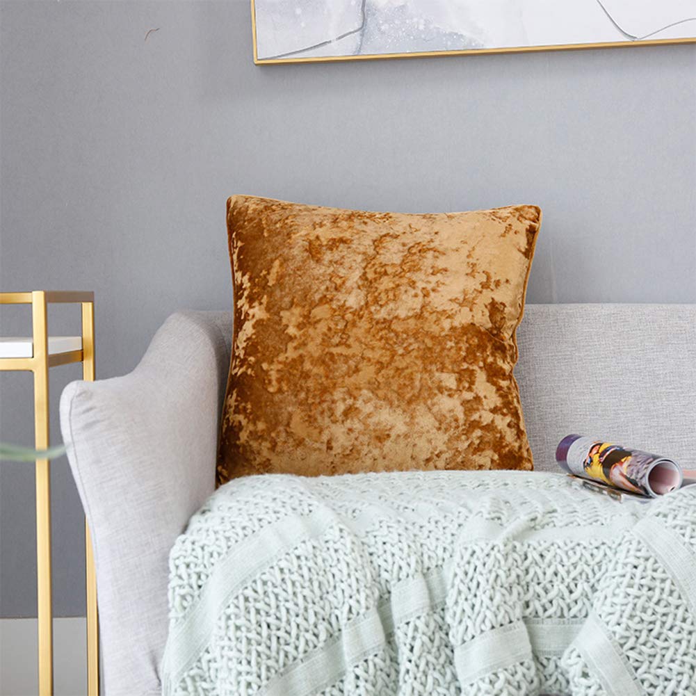 Farmhouse Velvet Throw Pillow Cover 20x20 Inches - Soft Solid Square Decorative Cushion Case for Sofa, Couch, Bed & Chair - Bronze Gold Home Decor for Living Room, Bedroom & Nursery