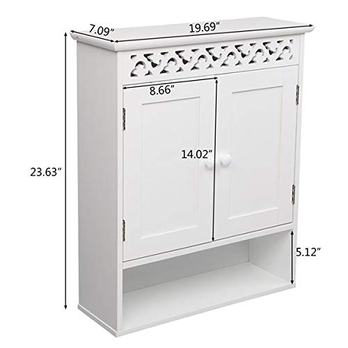 White MDF Wall Cabinet for Kitchen, Bathroom, Garage & Laundry Room - Durable Storage Cabinet with Adjustable Shelves - Perfect for Organizing Toiletries, Cleaning Supplies & Home Essentials