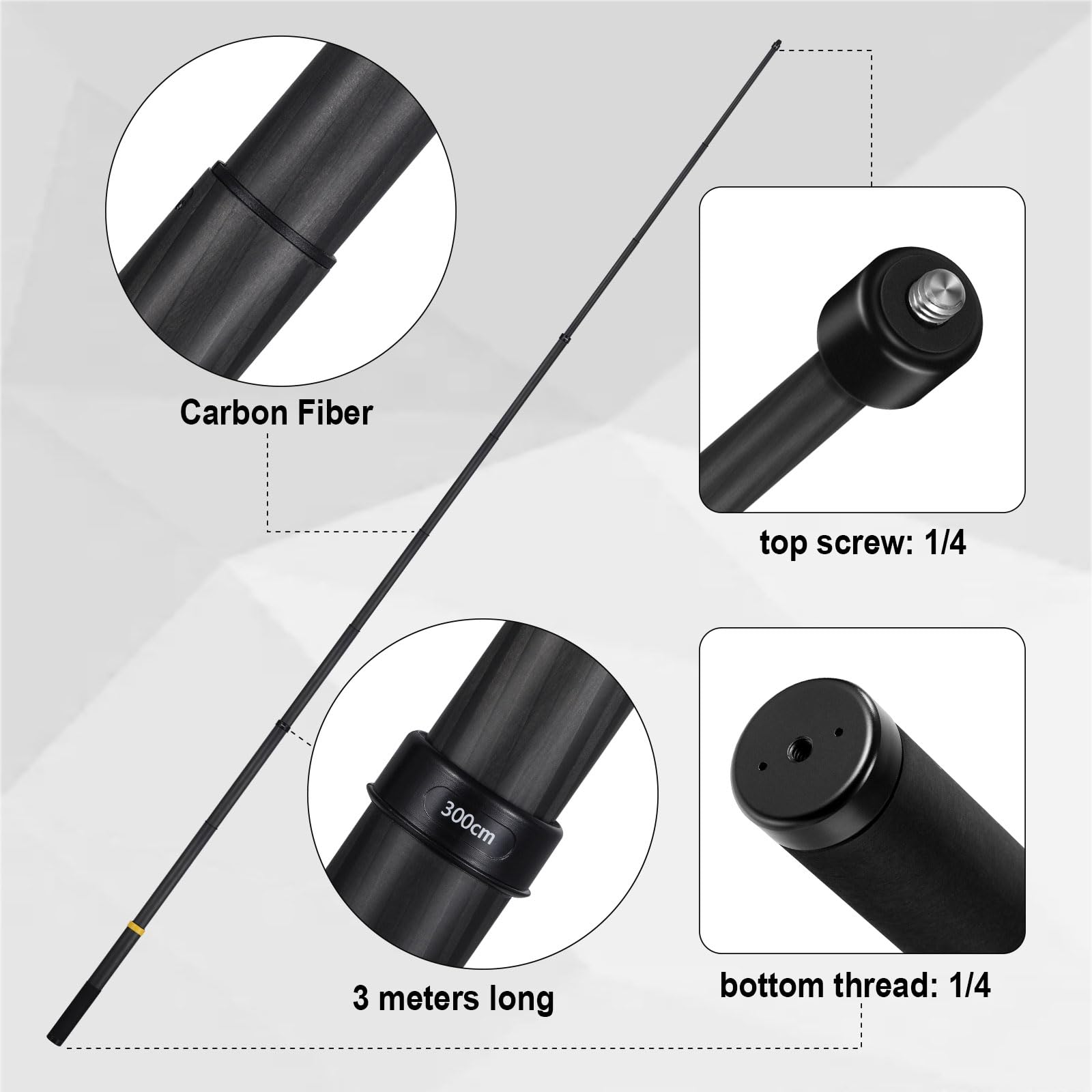 3M 9.8ft Extended Edition True Carbon Fiber Selfie Stick for Insta360 X4/X3/X2/ONE R/ONE X Action Camera - Lightweight & Durable Tripod Monopod for Vlogging, Travel & Outdoor Adventures (Blue)