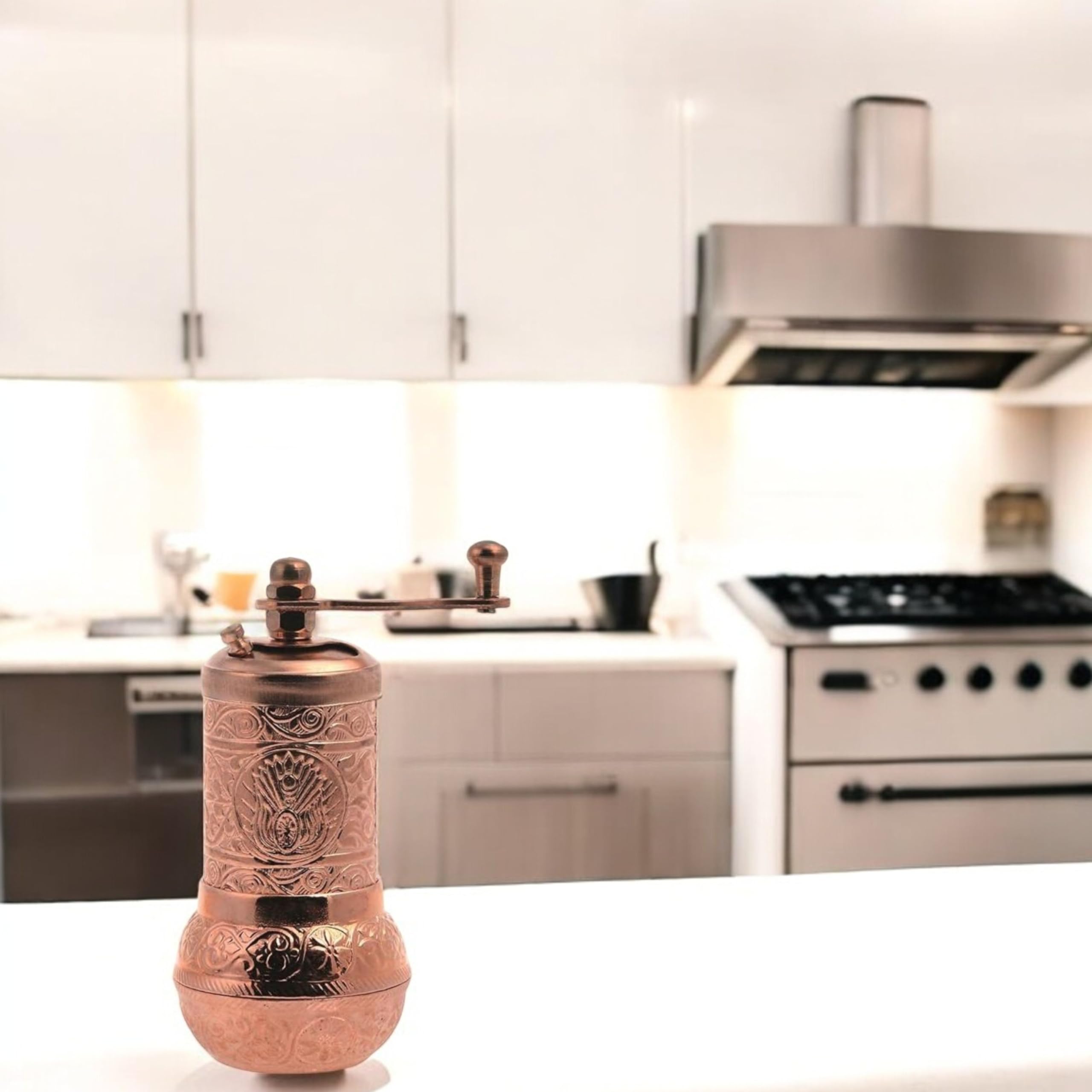 Premium Rose Gold Manual Coffee Grinder - Brass Turkish Greek Arabic Spice Mill for Coffee Beans, Pepper & Salt | Perfect for Home, Camping & Travel Brewing