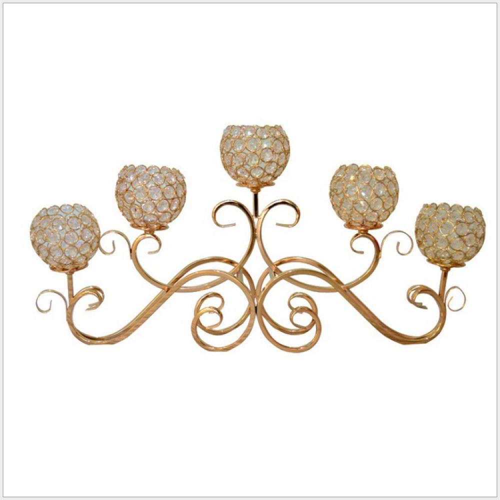 5-Arm Gold Metal Candle Holder for Long Candles - 14.58 Inch (37cm) Tall Tealight Candelabra - Perfect for Christmas Decor, Wedding Centerpieces & Dining Table Decorations