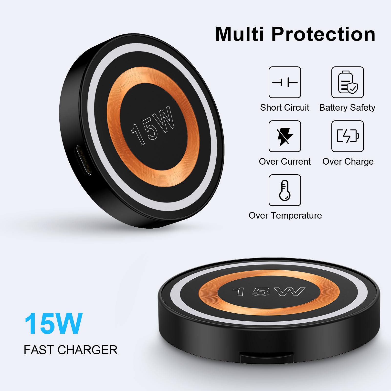 Samsung Wireless Charger Pad - Fast Qi Wireless Charging for Samsung Galaxy S25/S24 Ultra/S24+/S24/S23/S22/S21/S20 & iPhone 16 Pro Max/15/14 - Magnetic MagSafe Compatible - Perfect for Home, Office, and Travel Charging