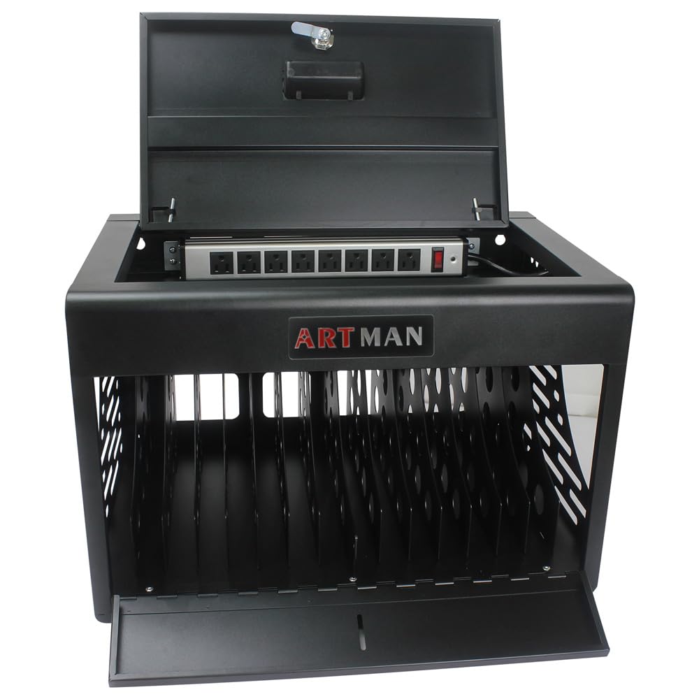 Anwick 16 Bay Charging Station Cabinet - Portable Tabletop Charging & Storage Organizer for iPads, Chromebooks, Laptops (Up to 14 Inch) - Perfect for Schools, Offices & Libraries (Black)