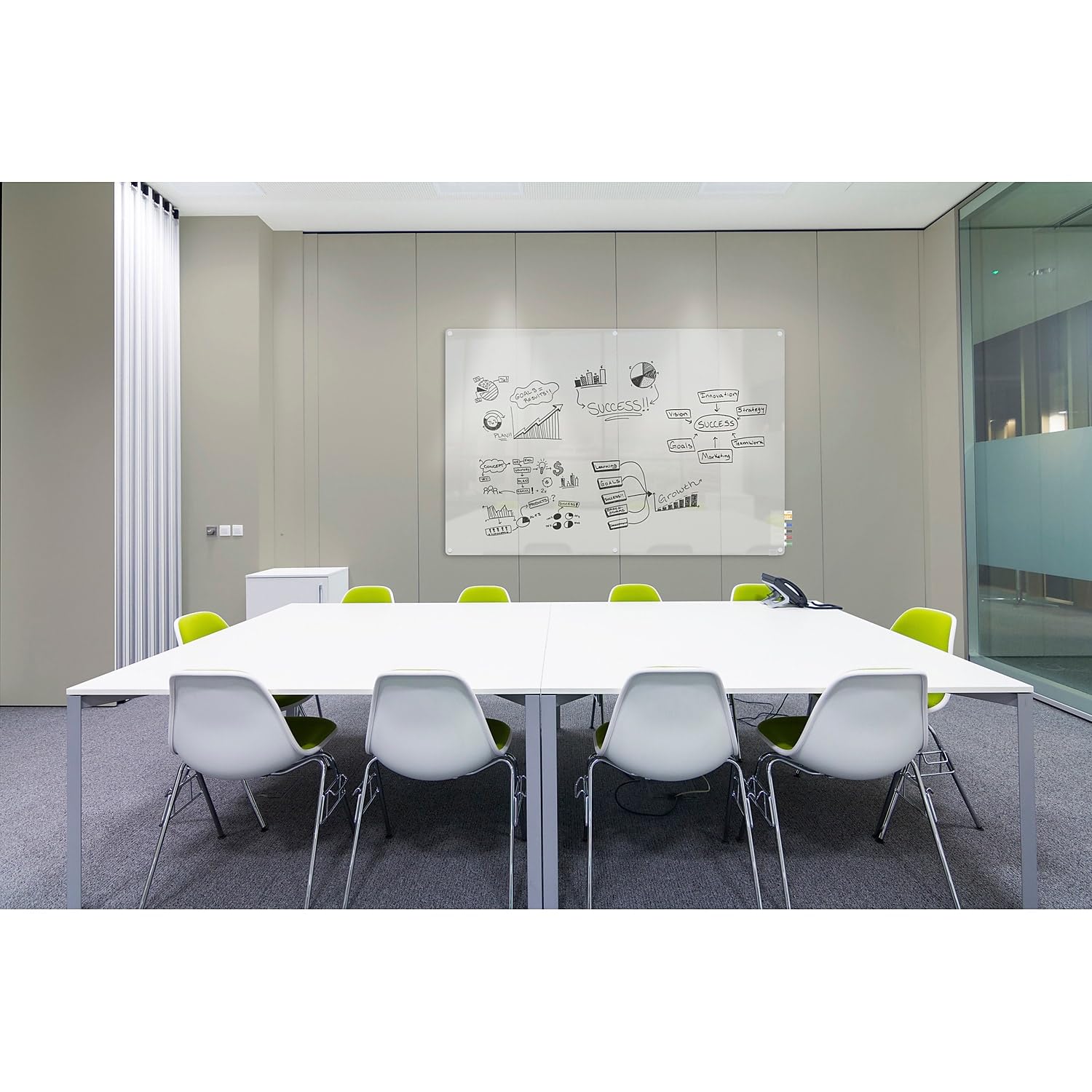 Ghent HMYRN23FR 2'x3' Frosted Glass Whiteboard with Radius Corners - Includes 4 Dry Erase Markers & Eraser - Perfect for Office Meetings, Classroom Teaching & Home Office Organization