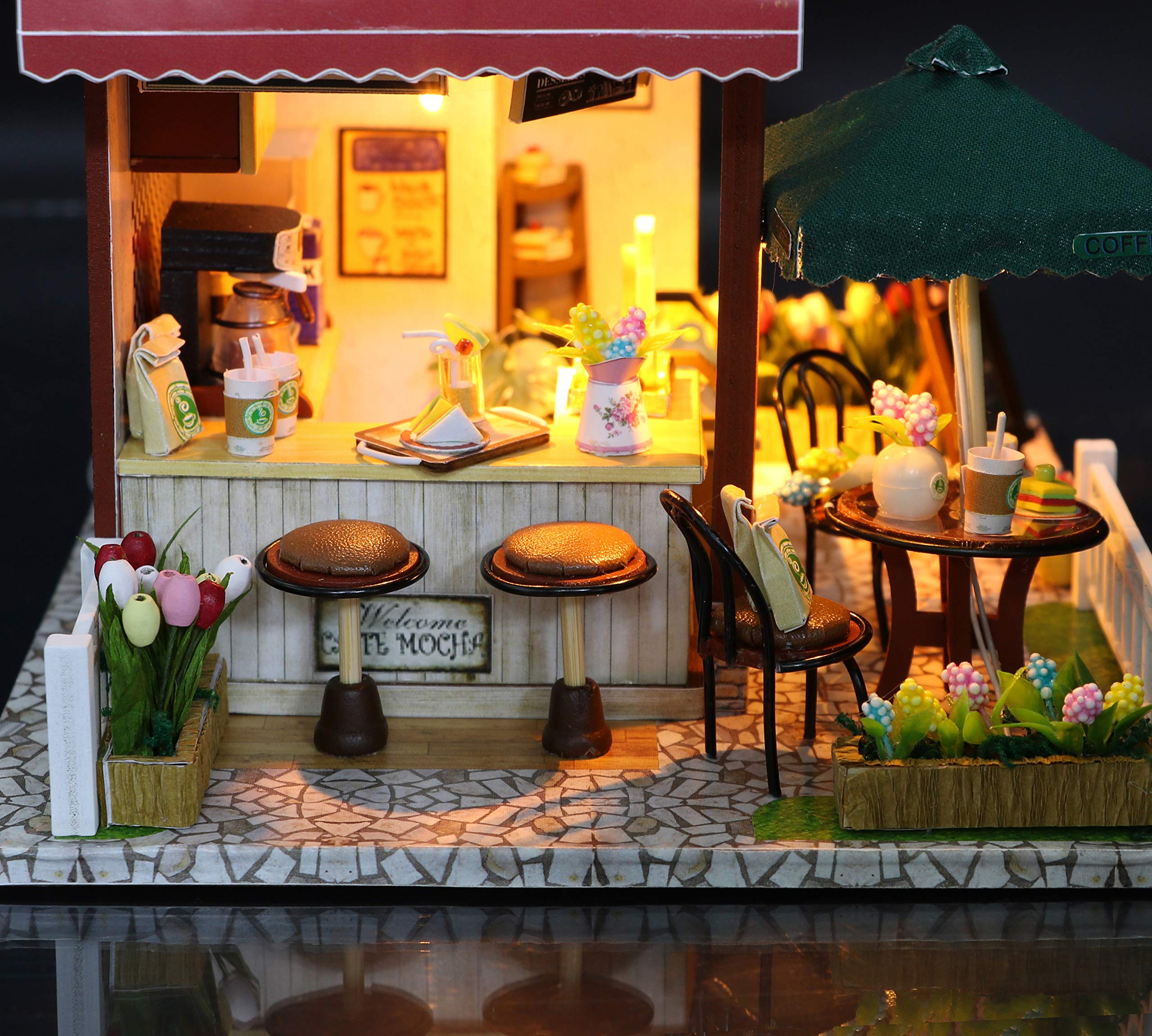Flever Miniature Dollhouse DIY Kit - Creative Room with Tiny Furniture for Valentine's Day Gift (Time Cafe Theme) | Perfect for Home Decor, Collectors & Romantic Surprises