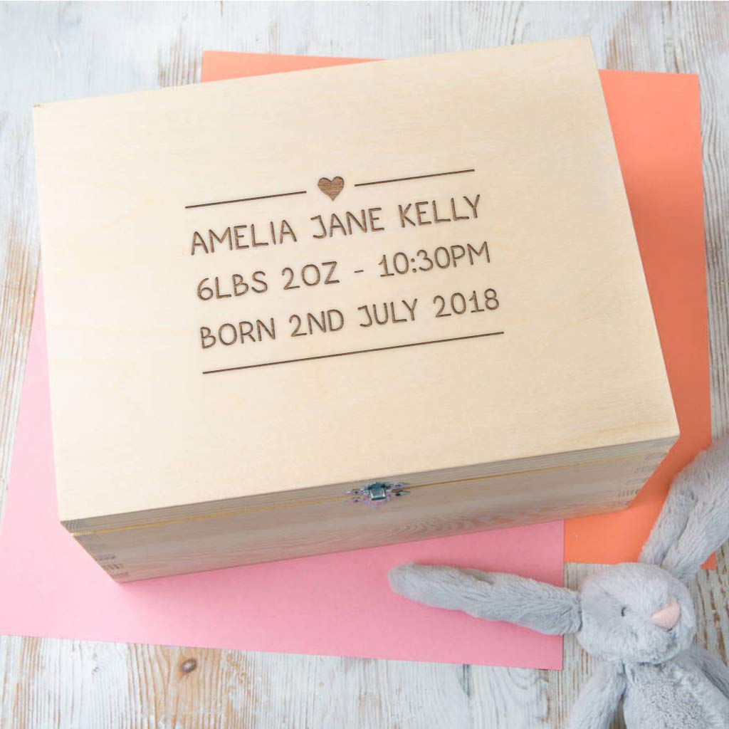 Personalized Baby Boy Wooden Keepsake Box - Engraved Memory Chest for Newborns - Unique Baby Shower & Christening Gift for New Parents - Perfect for Storing First Photos, Hospital Bracelets & Special Mementos