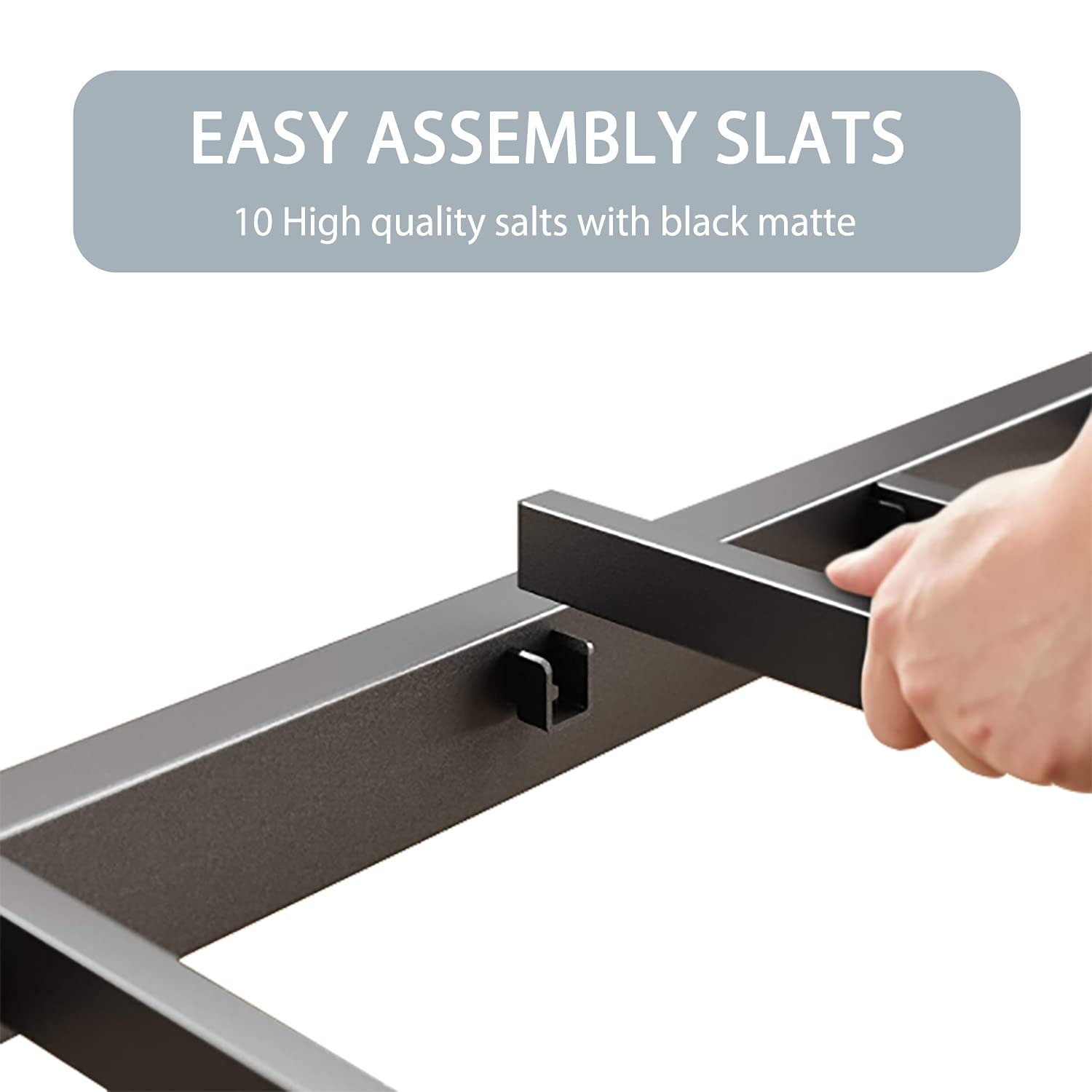 14'' Metal Platform Queen Bed Frame with Steel Slats - No Box Spring Needed, Easy Assembly & Underbed Storage | Sturdy Mattress Foundation for Bedroom, Guest Room, Dorm