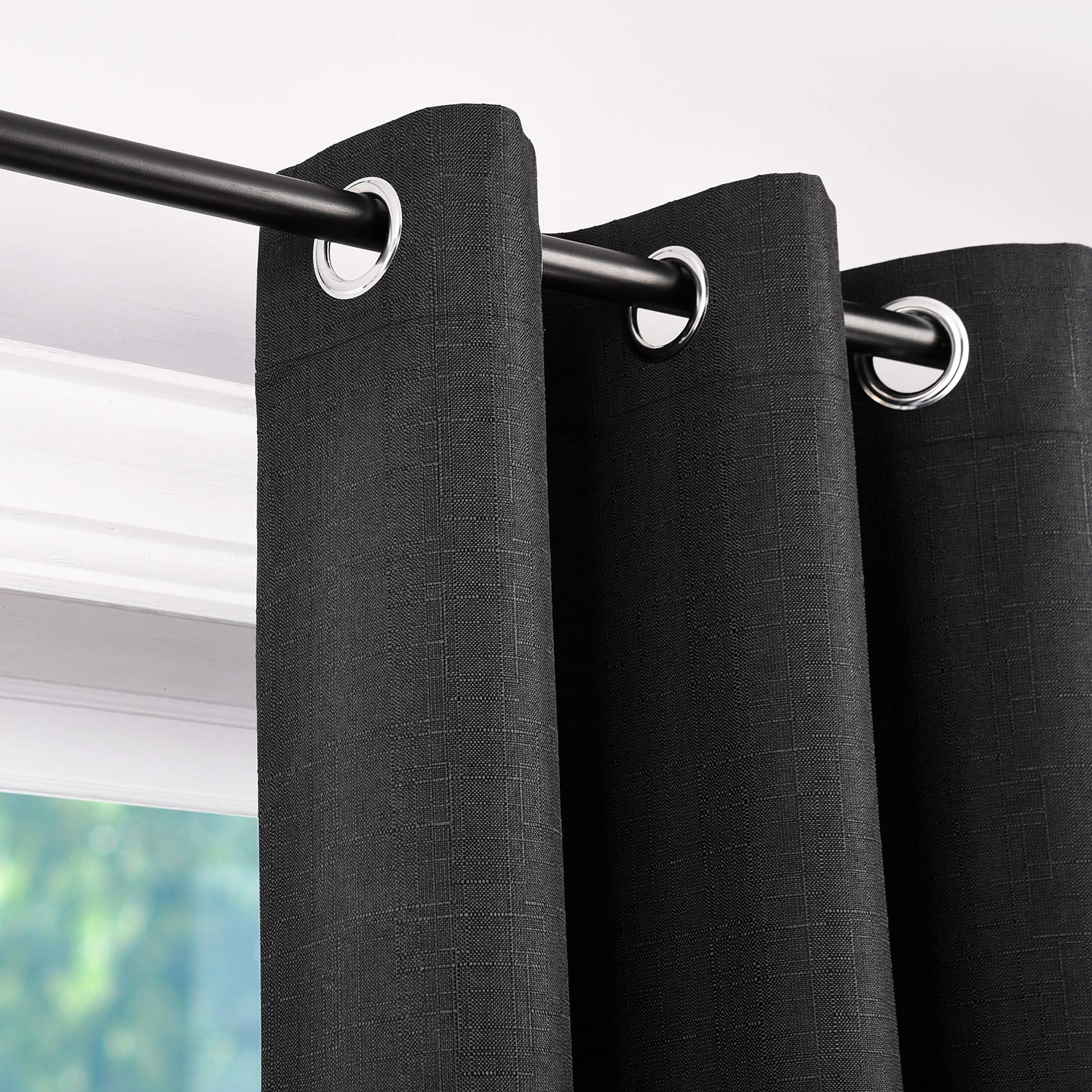 SINGINGLORY 100% Blackout Thermal Insulated Curtains - 52x84 Inch Long Linen Textured Grommet Window Drapes (2 Panel Set with Tiebacks) for Bedroom & Living Room - Perfect for Light Blocking, Privacy & Energy Efficiency