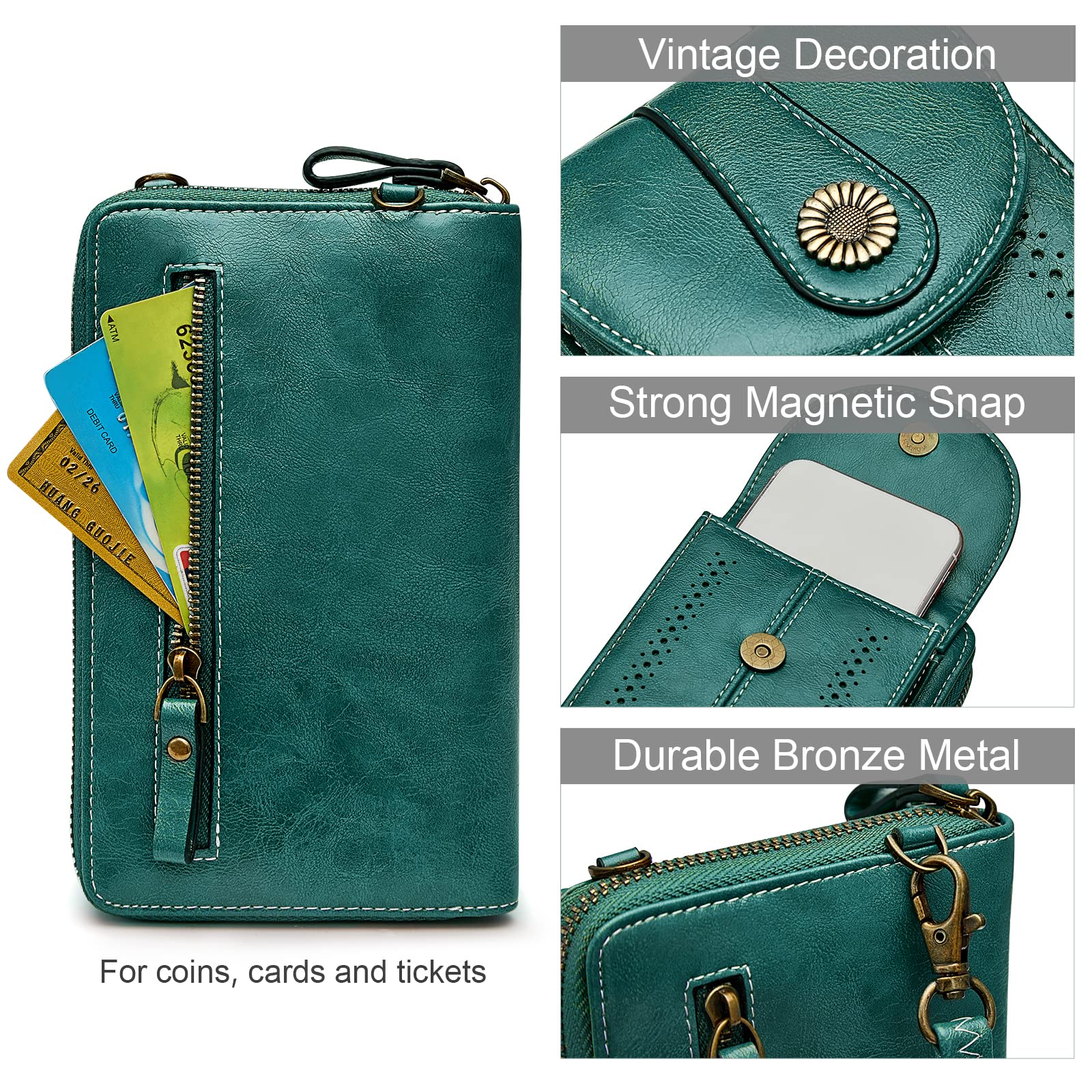 RFID Blocking 6.7 Inch Phone Purse for Women - PU Leather Small Crossbody Bag with Retro Hollow Design - Perfect for Travel, Shopping & Daily Use